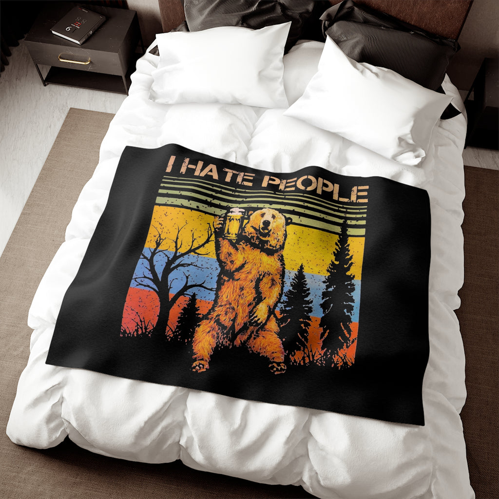 I Hate People Bear Sweatshirt Blanket — Retro Nature Throw for Introverts