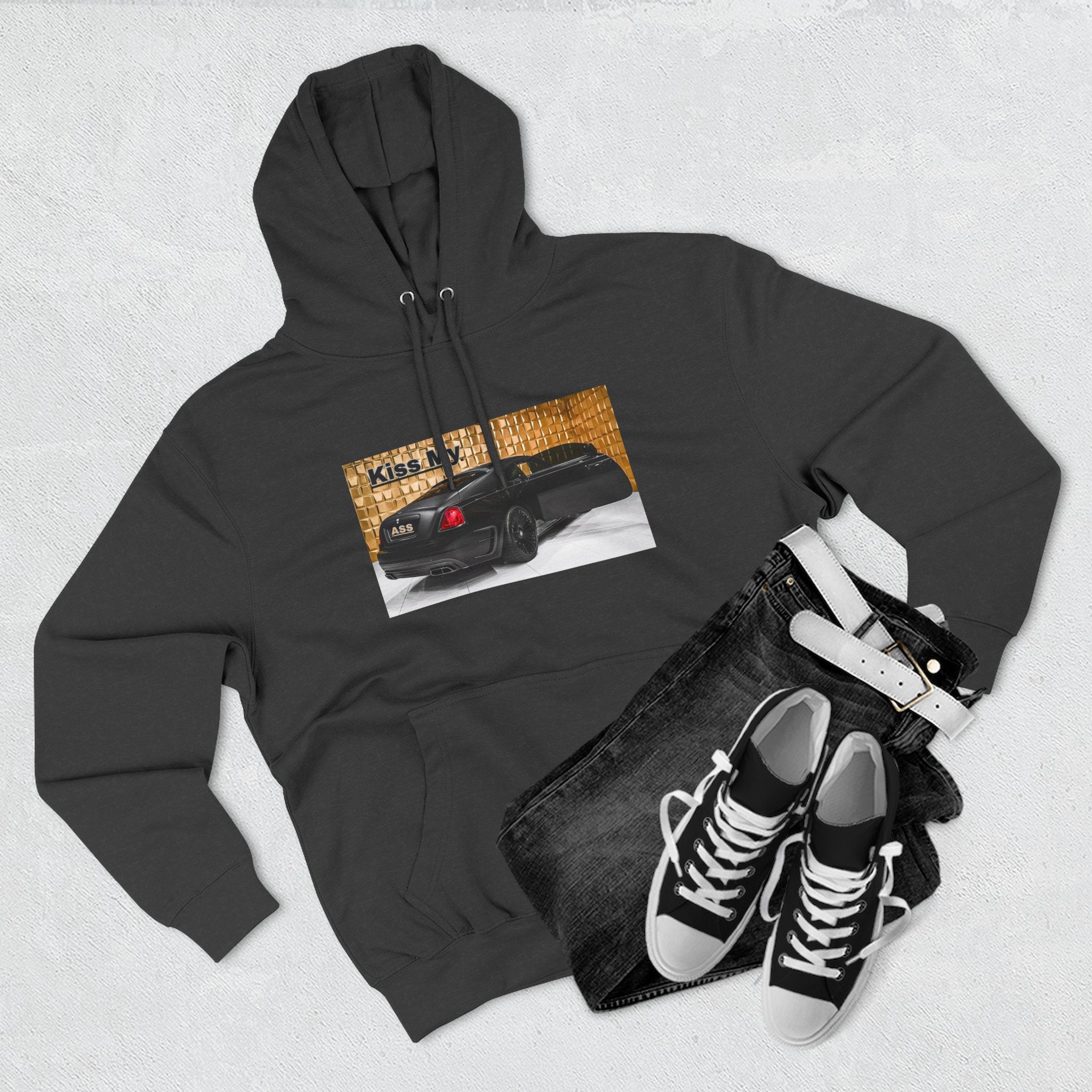Kiss My  License plate Hoodie — Graphic Black Car Music Lover Pullover