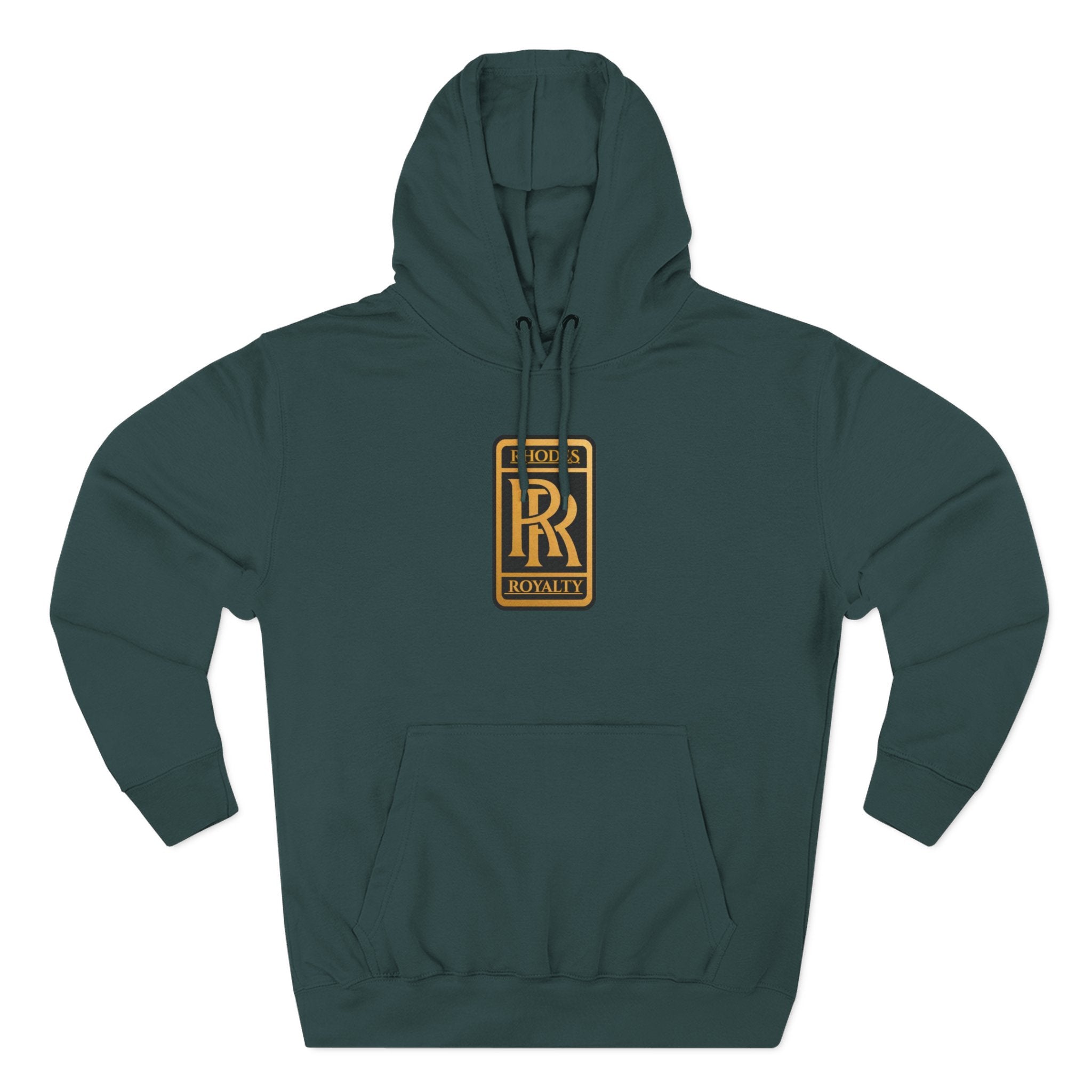 Rhodes Royalty Logo Hoodie — Gold Emblem Fleece Pullover