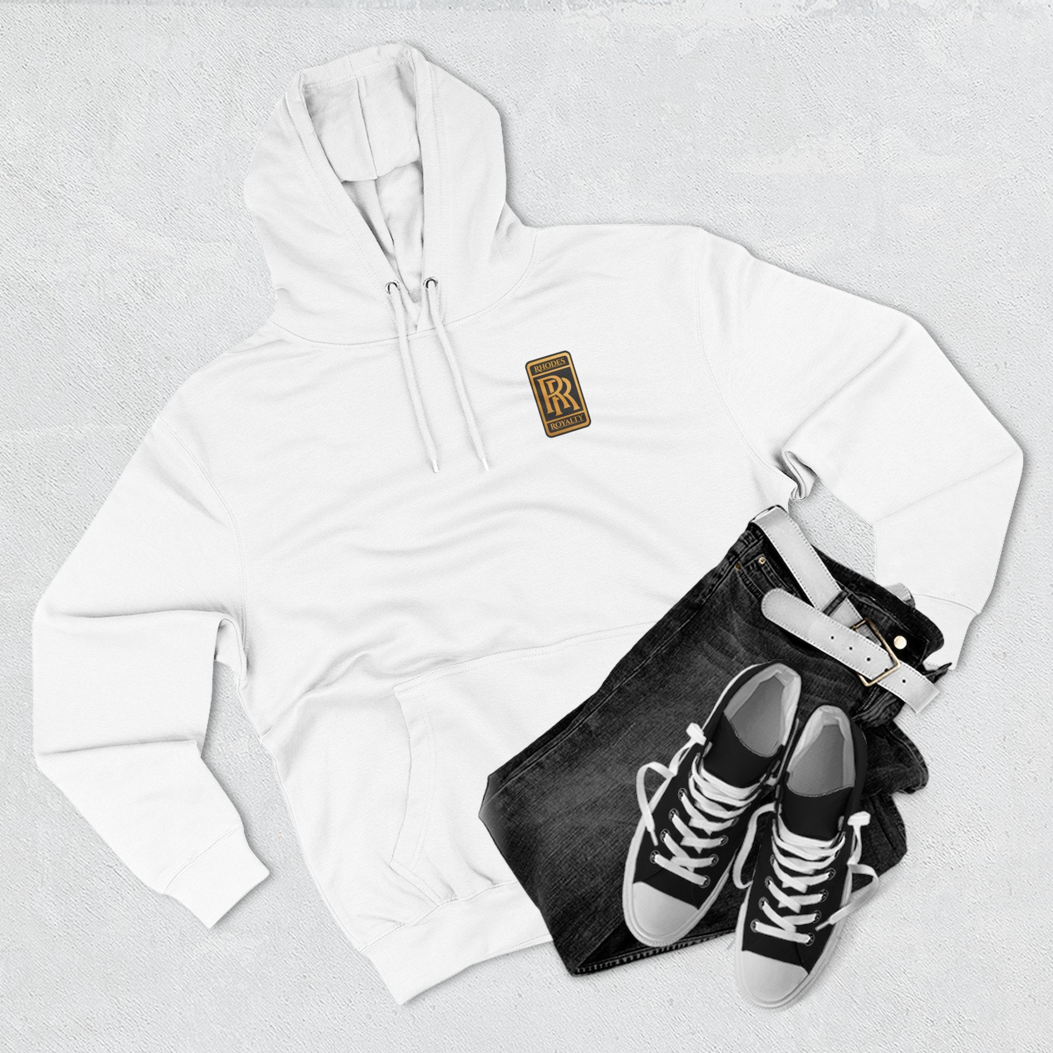 Rhodes Royalty RR Patch Hoodie — Three-Panel Fleece Hooded Sweatshirt
