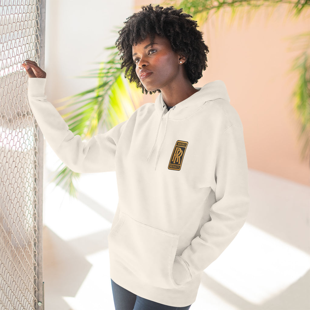 Rhodes Royalty RR Patch Hoodie — Three-Panel Fleece Hooded Sweatshirt