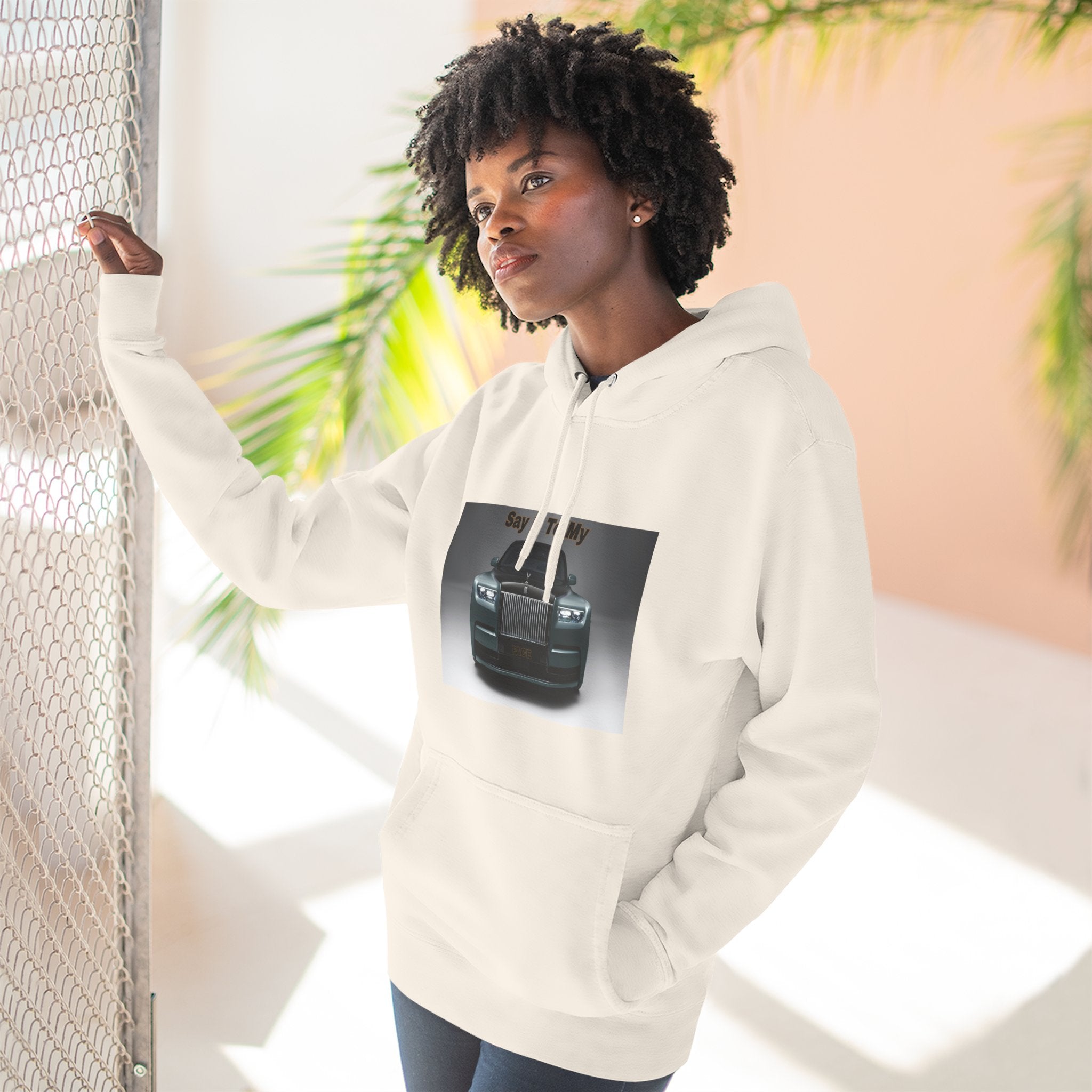 Say It To My Face RR-Style Three-Panel Fleece Sweatshirt- Luxury Car Front Graphic Hoodie —