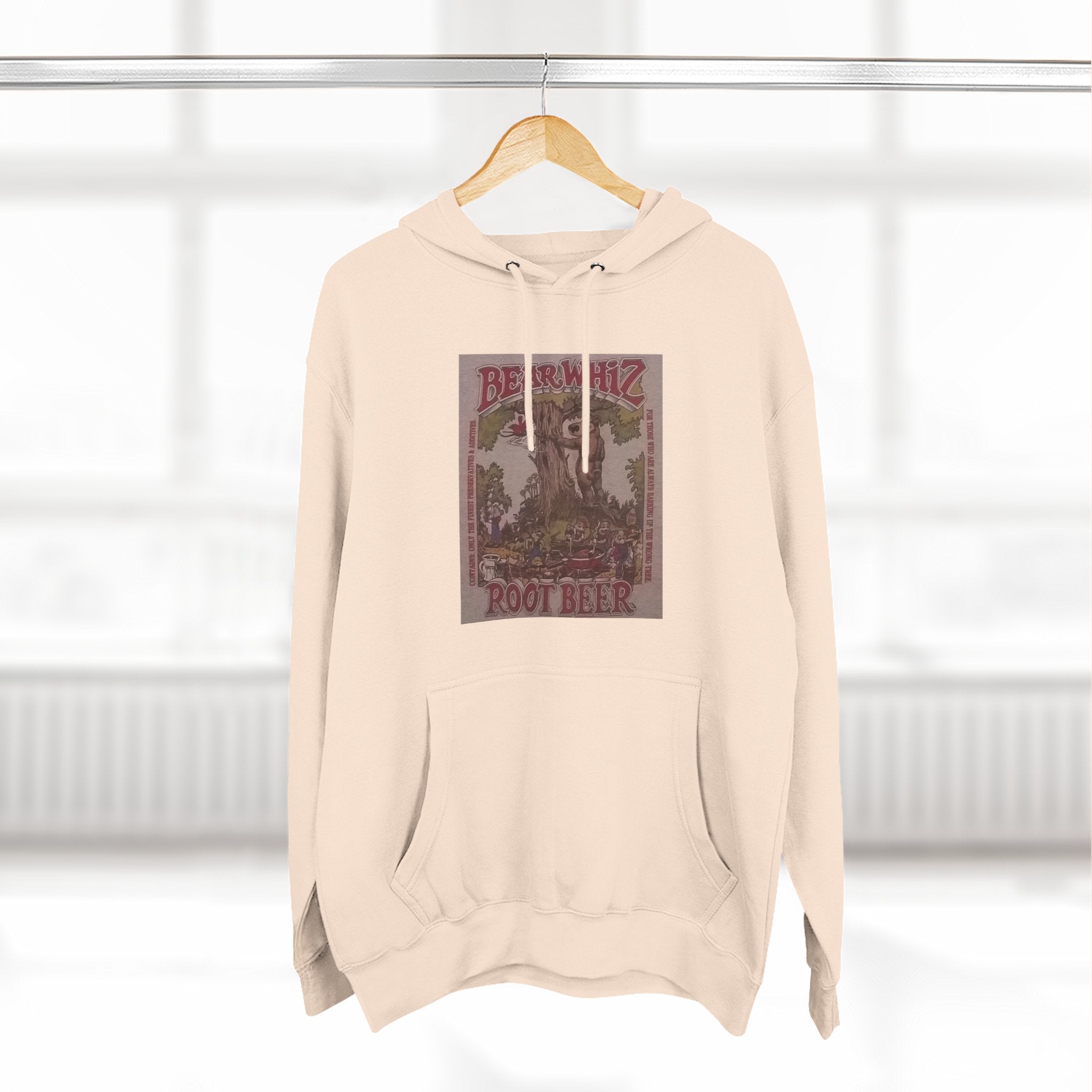 Bear Whiz Beer RootBeer  Vintage Label Hoodie — Retro Beverage Graphic Fleece Pullover