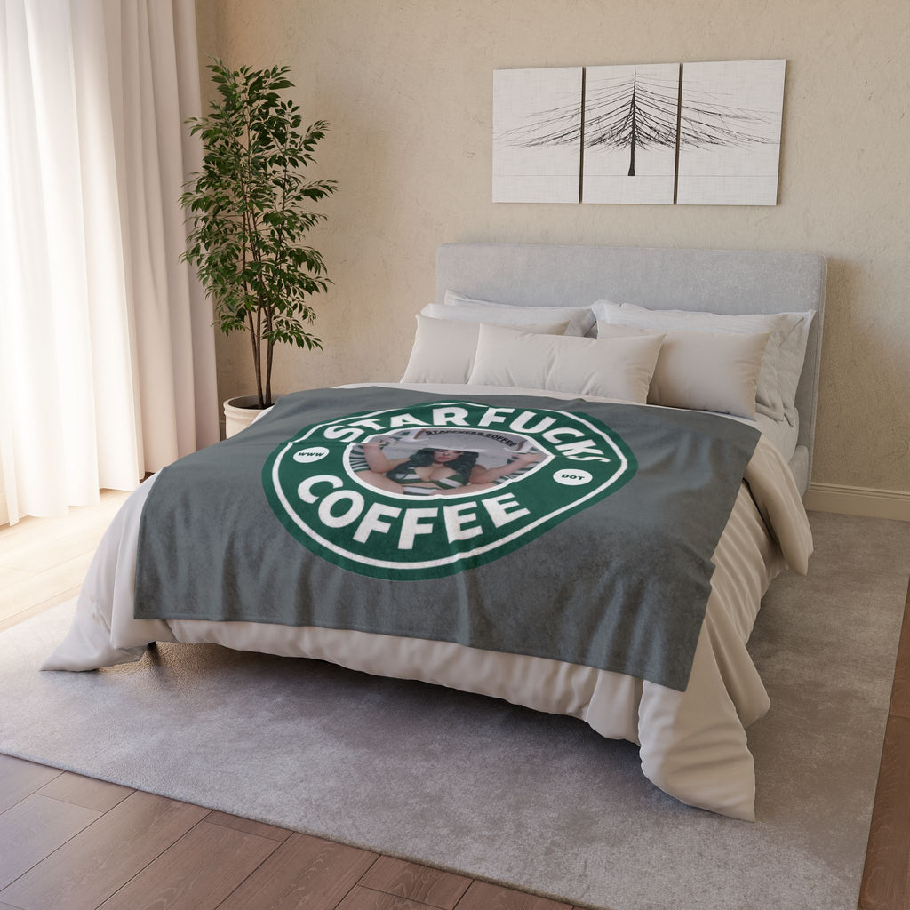 StarFucks.Coffee Plush Throw-Graphic Coffee Logo Blanket