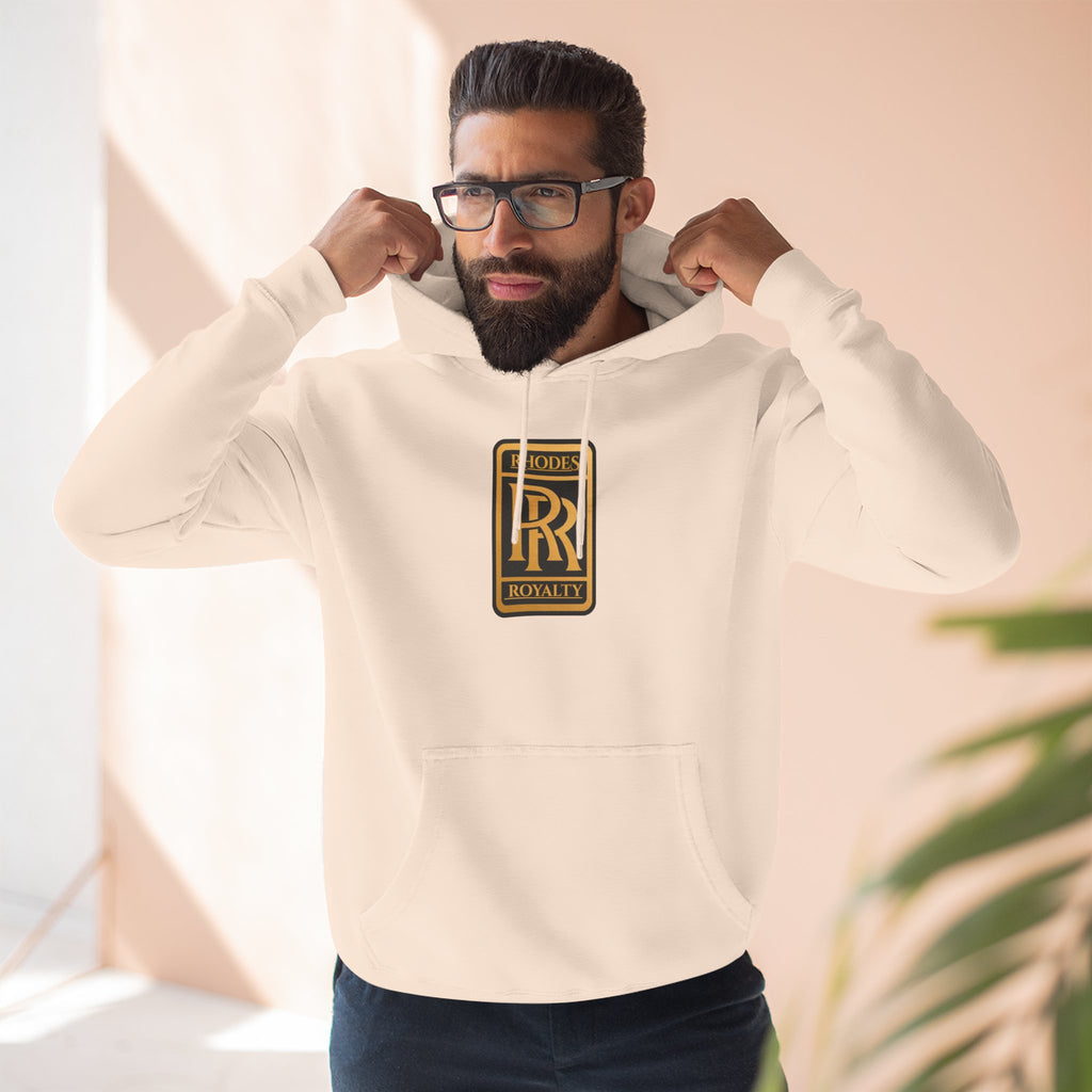 Rhodes Royalty Logo Hoodie — Gold Emblem Fleece Pullover