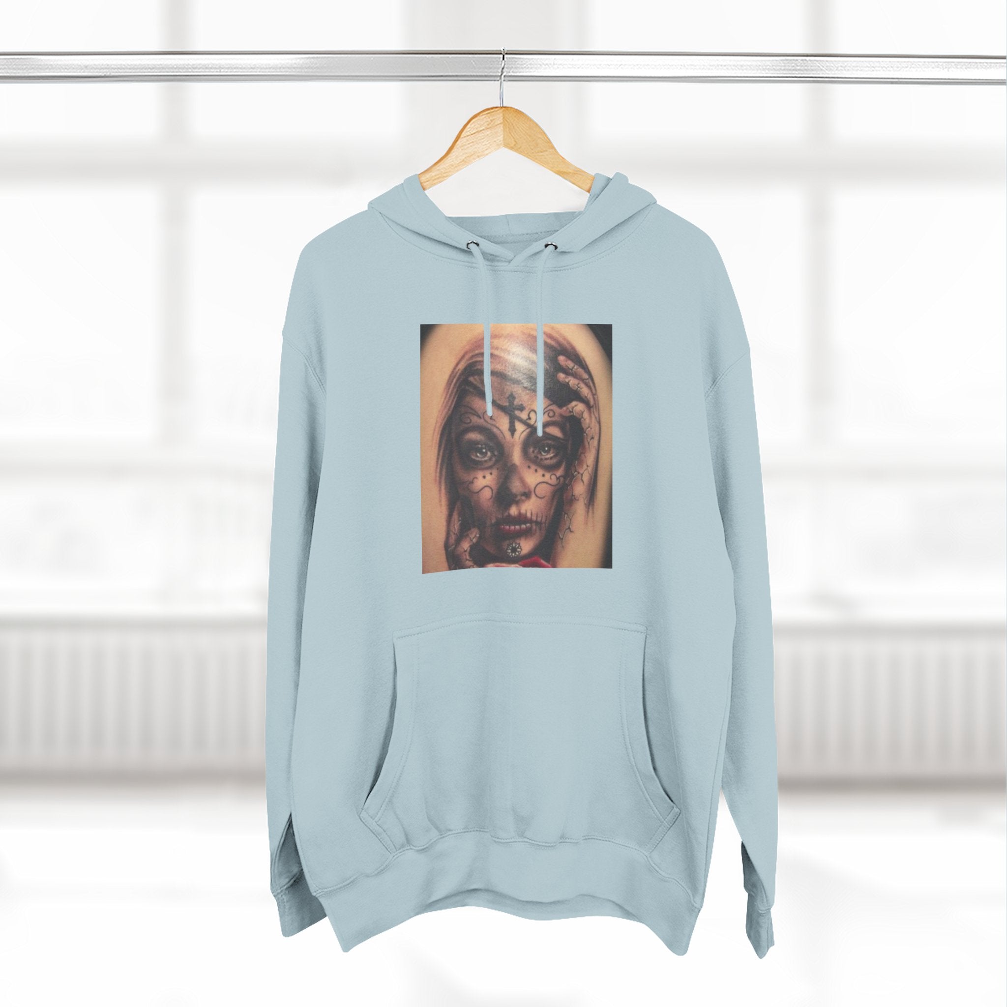 Girl Friends of the Dead Hoodie — Surreal Face Art Three-Panel Graphic Hoodie