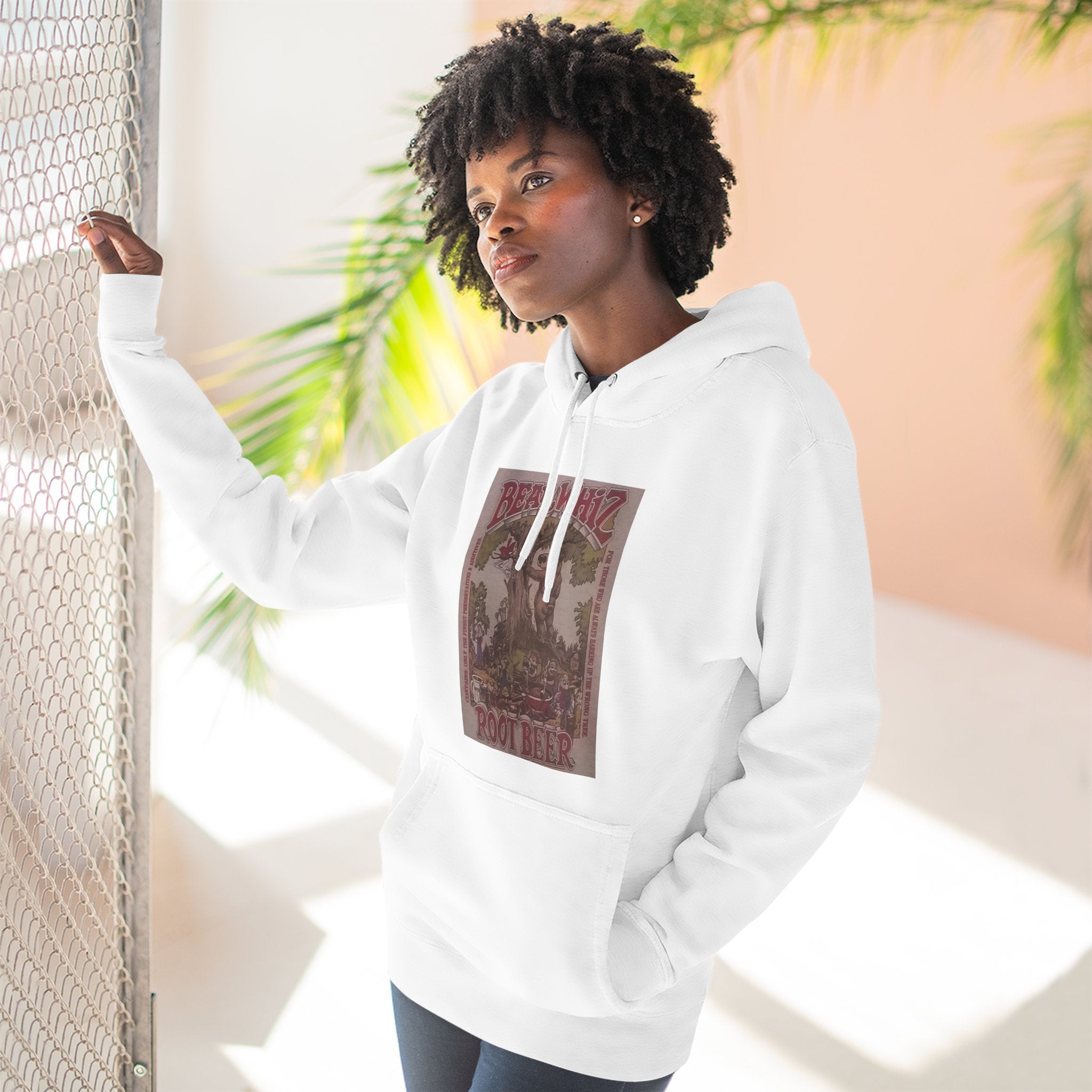 Bear Whiz Beer RootBeer  Vintage Label Hoodie — Retro Beverage Graphic Fleece Pullover