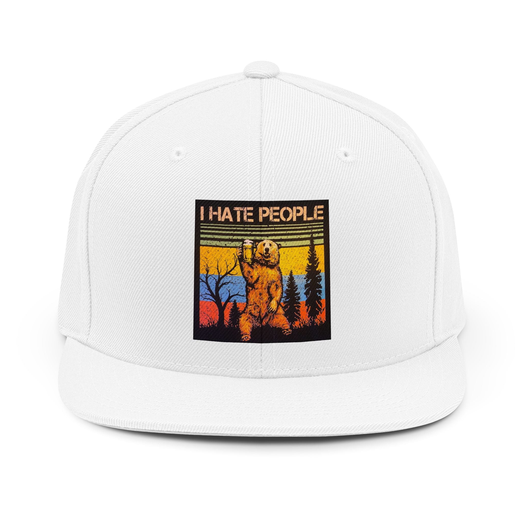 Snapback Hat — Vintage Bear "I Hate People" Patch fun comedy statement vibe feeling