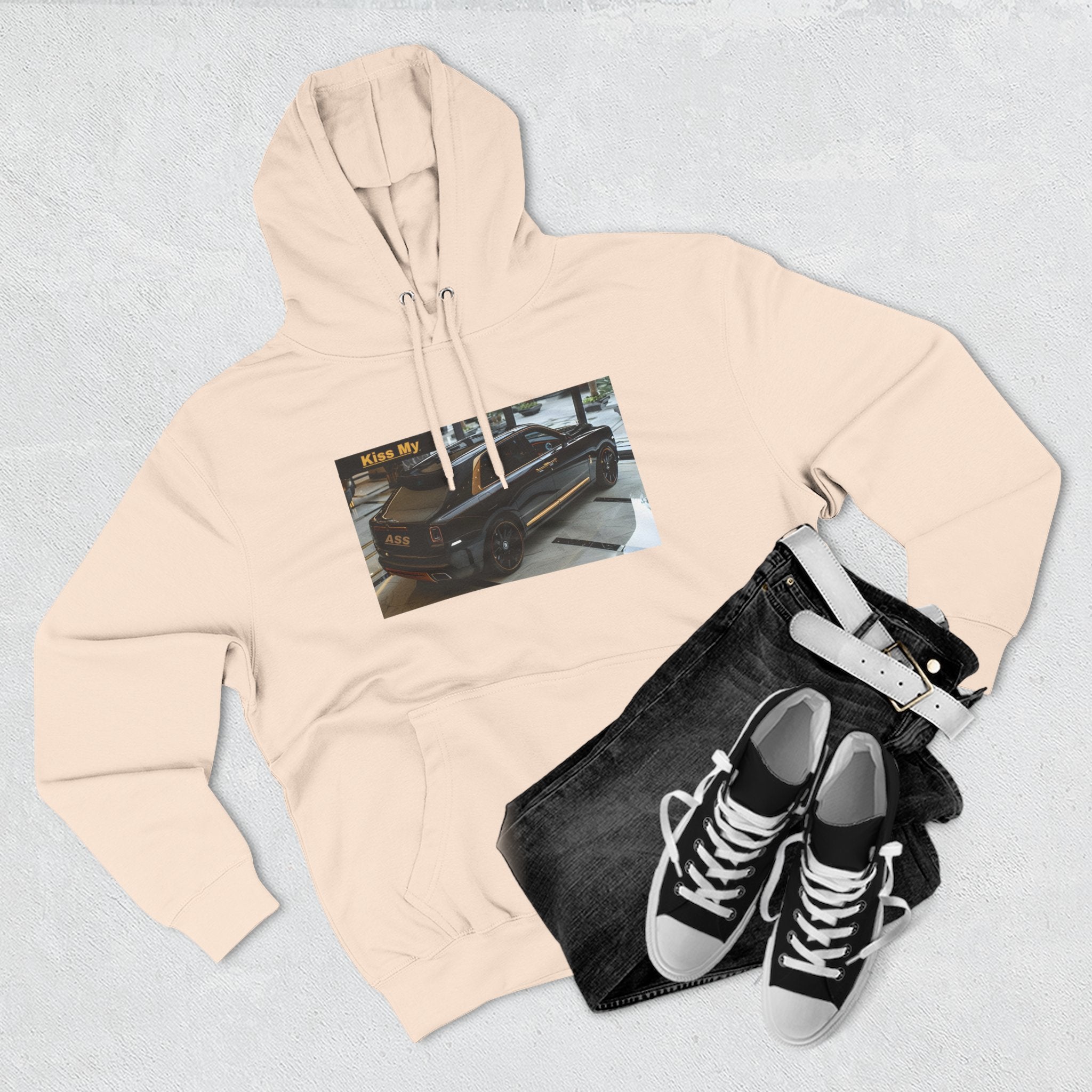 Kiss MY  License plate SUV Hoodie — Vintage Black Muscle Car Graphic Pullover