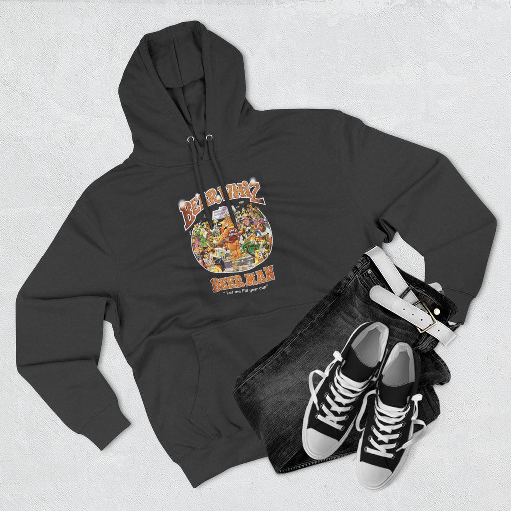 Bear Whiz Beer Fill-em Up Hoodie — Retro Collage Pullover