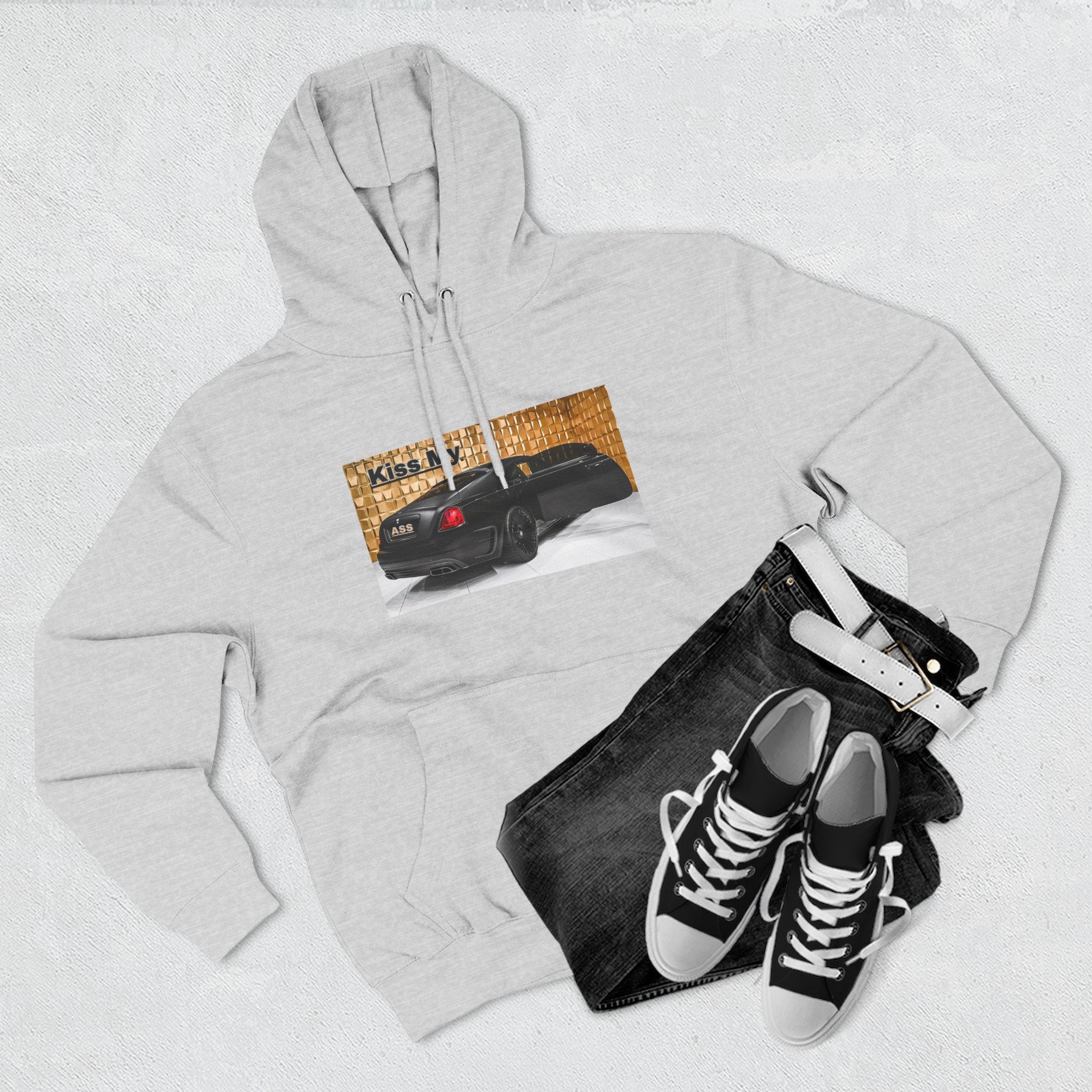 Kiss My  License plate Hoodie — Graphic Black Car Music Lover Pullover