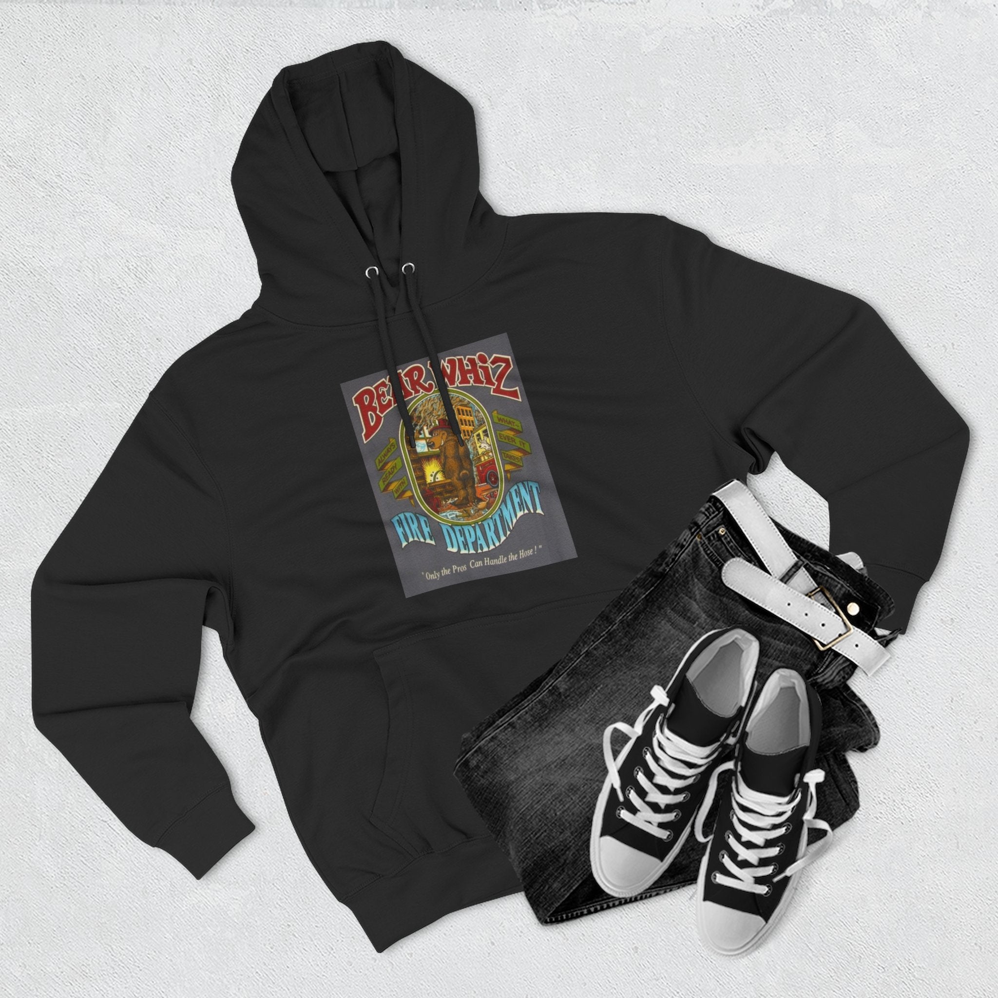 Bear Whiz Fire Department Hoodie — Vintage Bear Whiz Three-Panel Design