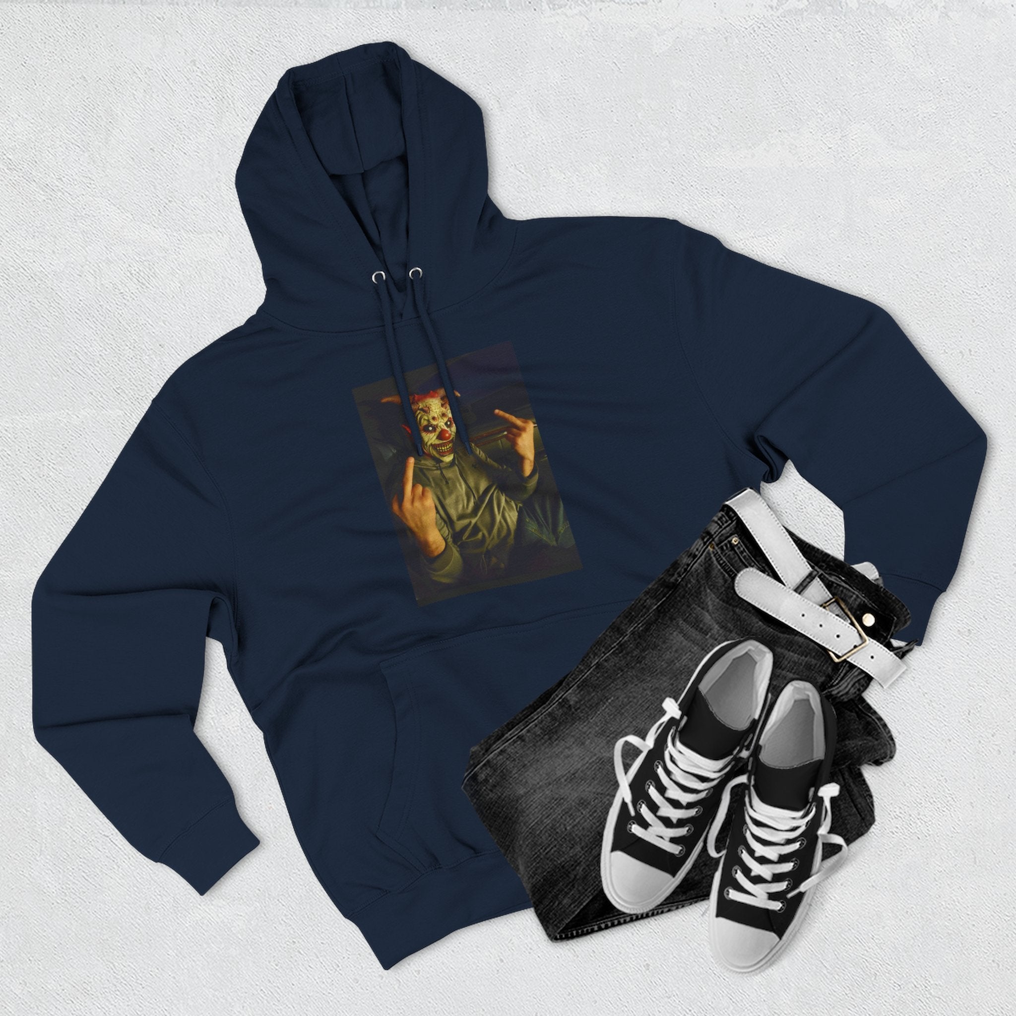 Scare Me Graphic Hoodie — Dark Art Portrait with Hand Gesture Print