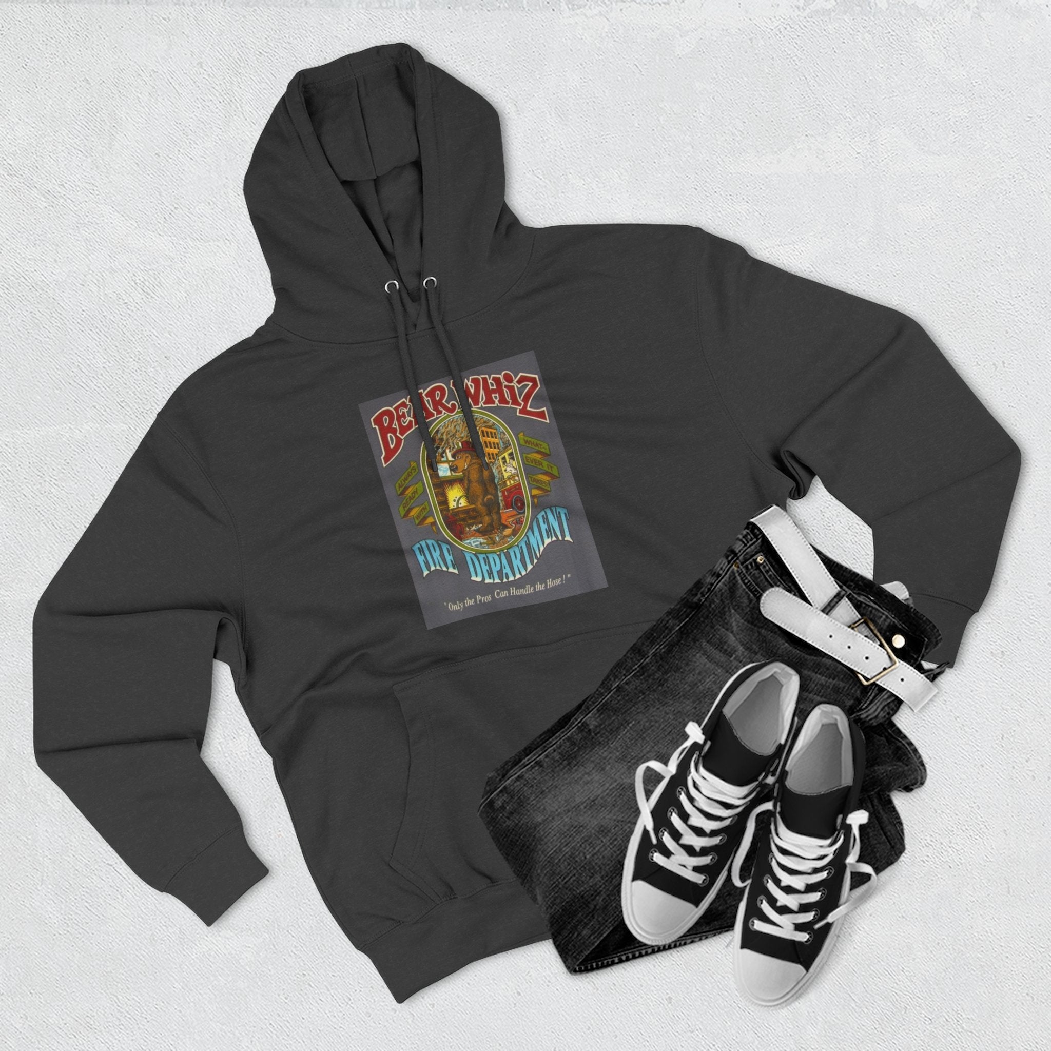 Bear Whiz Fire Department Hoodie — Vintage Bear Whiz Three-Panel Design