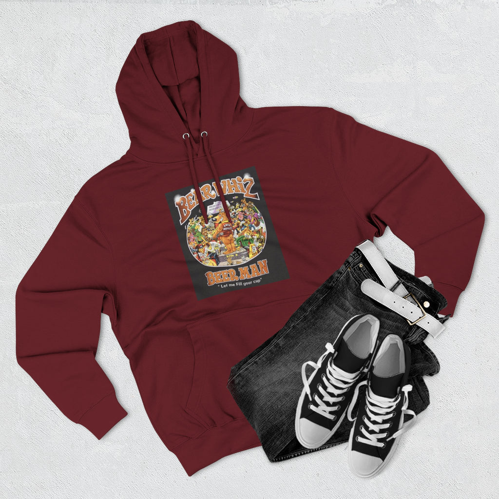 Bear Whiz Beer Fill-em Up Hoodie — Retro Collage Pullover