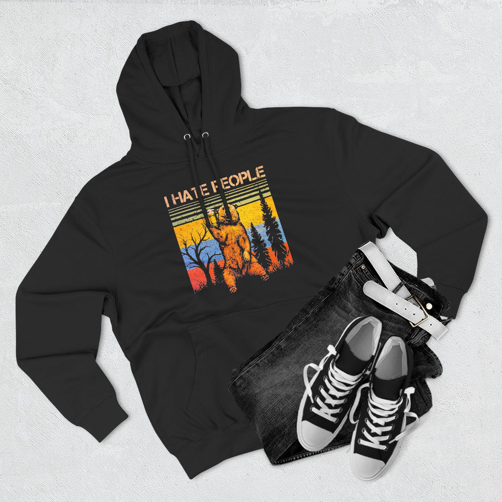 I Hate People Beer Bear Hoodie - comedy fun Retro Sunset Nature Graphic Pullover