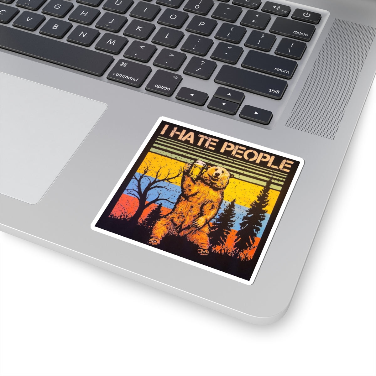 I Hate People Bear Sticker — Retro Vintage Bear Holding Beer Outdoor Laptop Decal