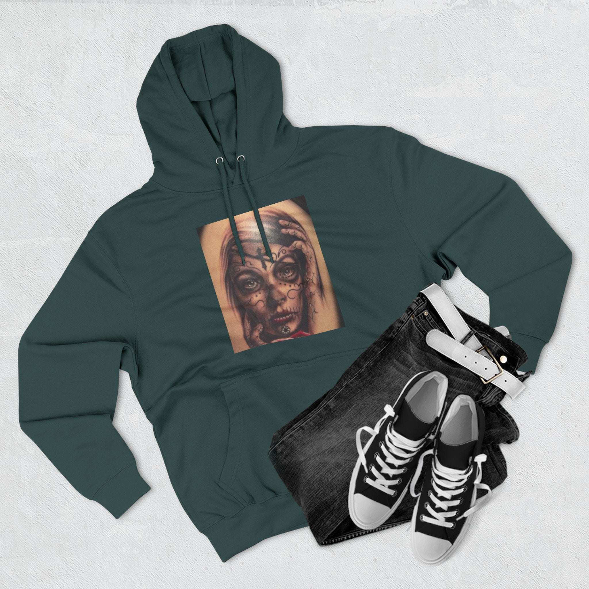 Girl Friends of the Dead Hoodie — Surreal Face Art Three-Panel Graphic Hoodie