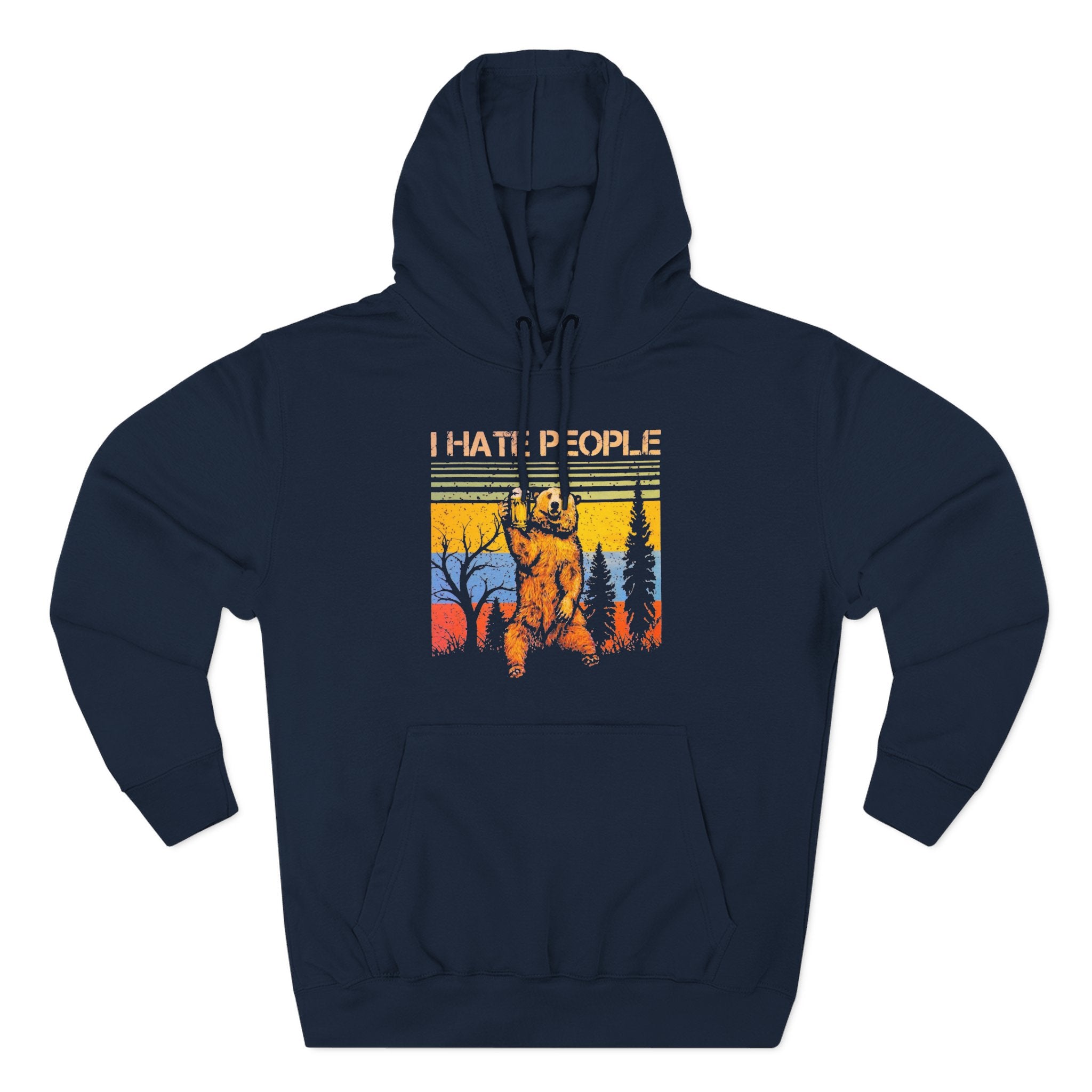 I Hate People Beer Bear Hoodie - comedy fun Retro Sunset Nature Graphic Pullover