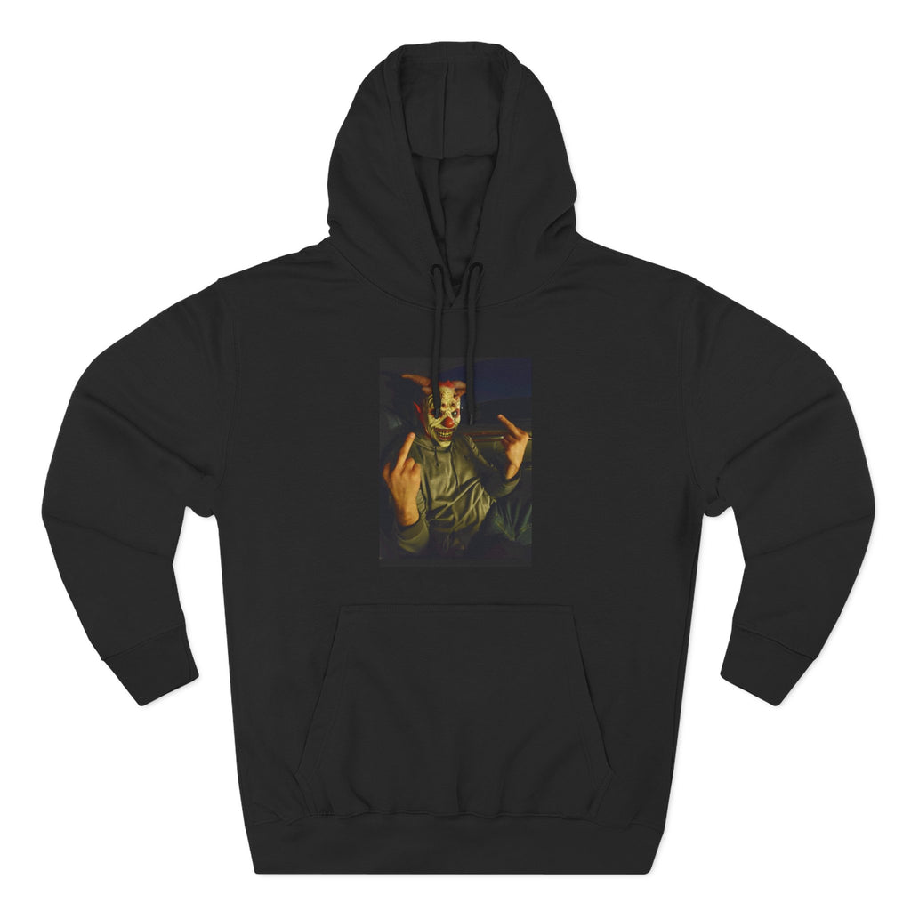 Scare Me Graphic Hoodie — Dark Art Portrait with Hand Gesture Print