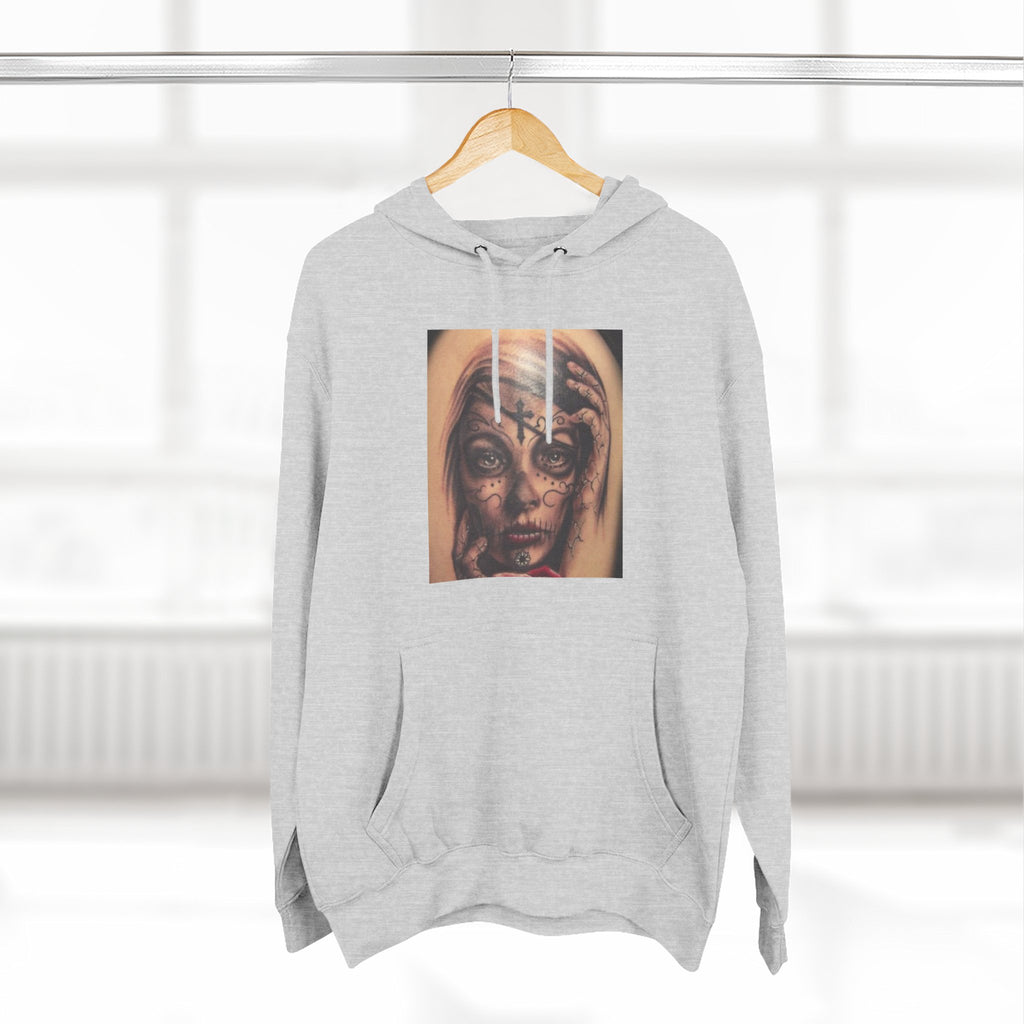 Girl Friends of the Dead Hoodie — Surreal Face Art Three-Panel Graphic Hoodie