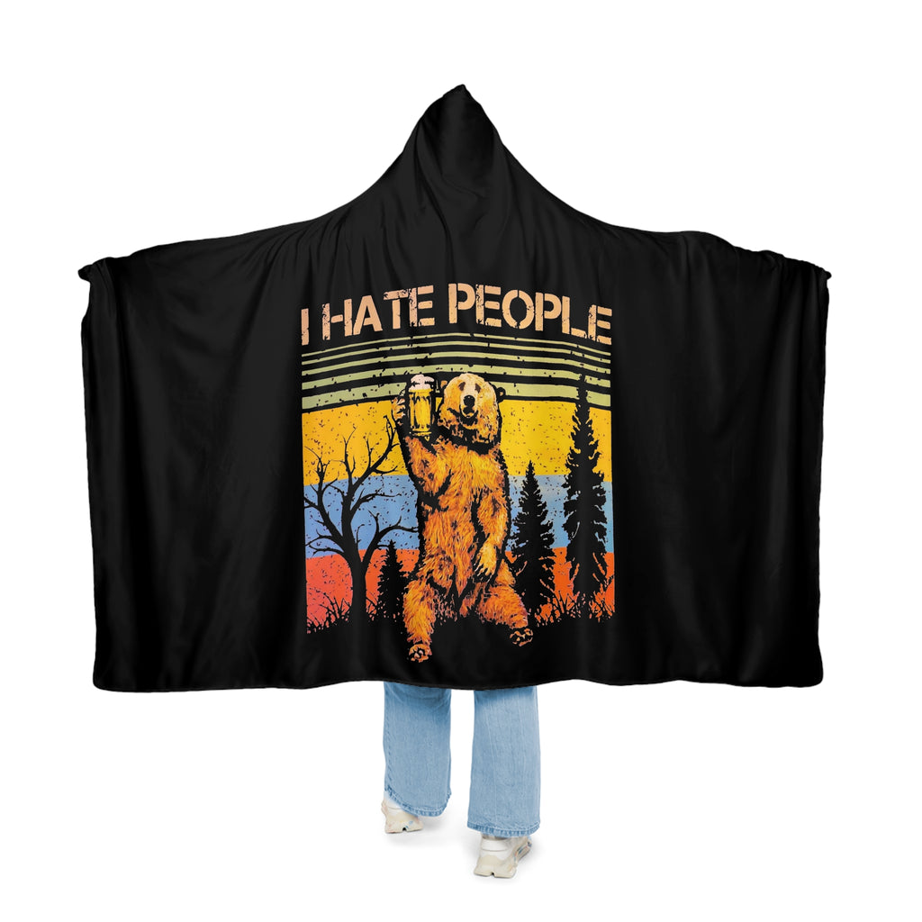 i Hate People  snuggie Hooded Blanket — Vintage 'I Hate People' Bear Cozy Throw for Outdoorsy Antisocials