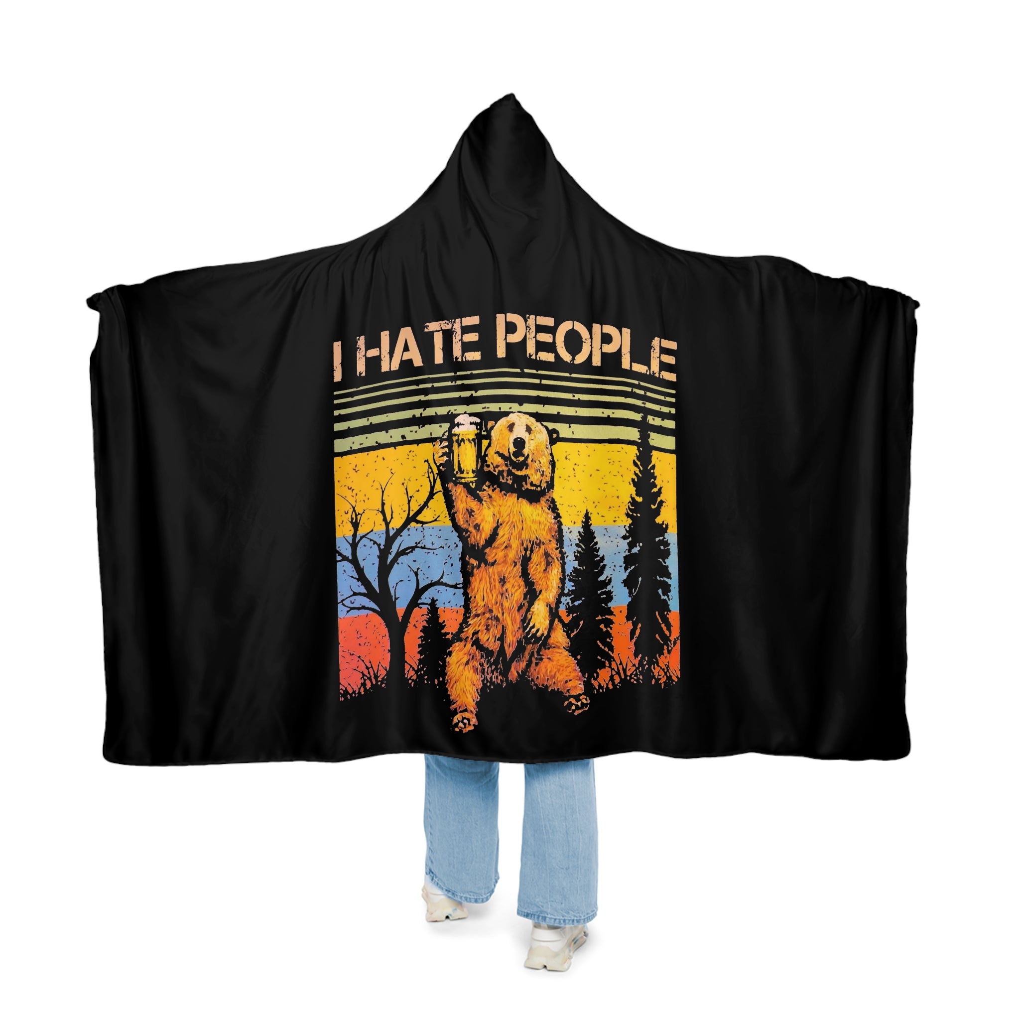 i Hate People  snuggie Hooded Blanket — Vintage 'I Hate People' Bear Cozy Throw for Outdoorsy Antisocials