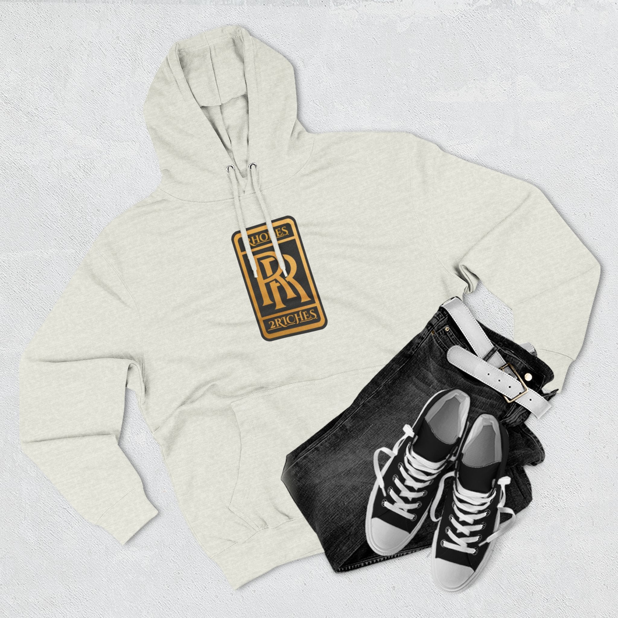 RHODES 2 RICHES Heritage RR Gold Emblem Hoodie — Luxury Vintage Logo Fleece