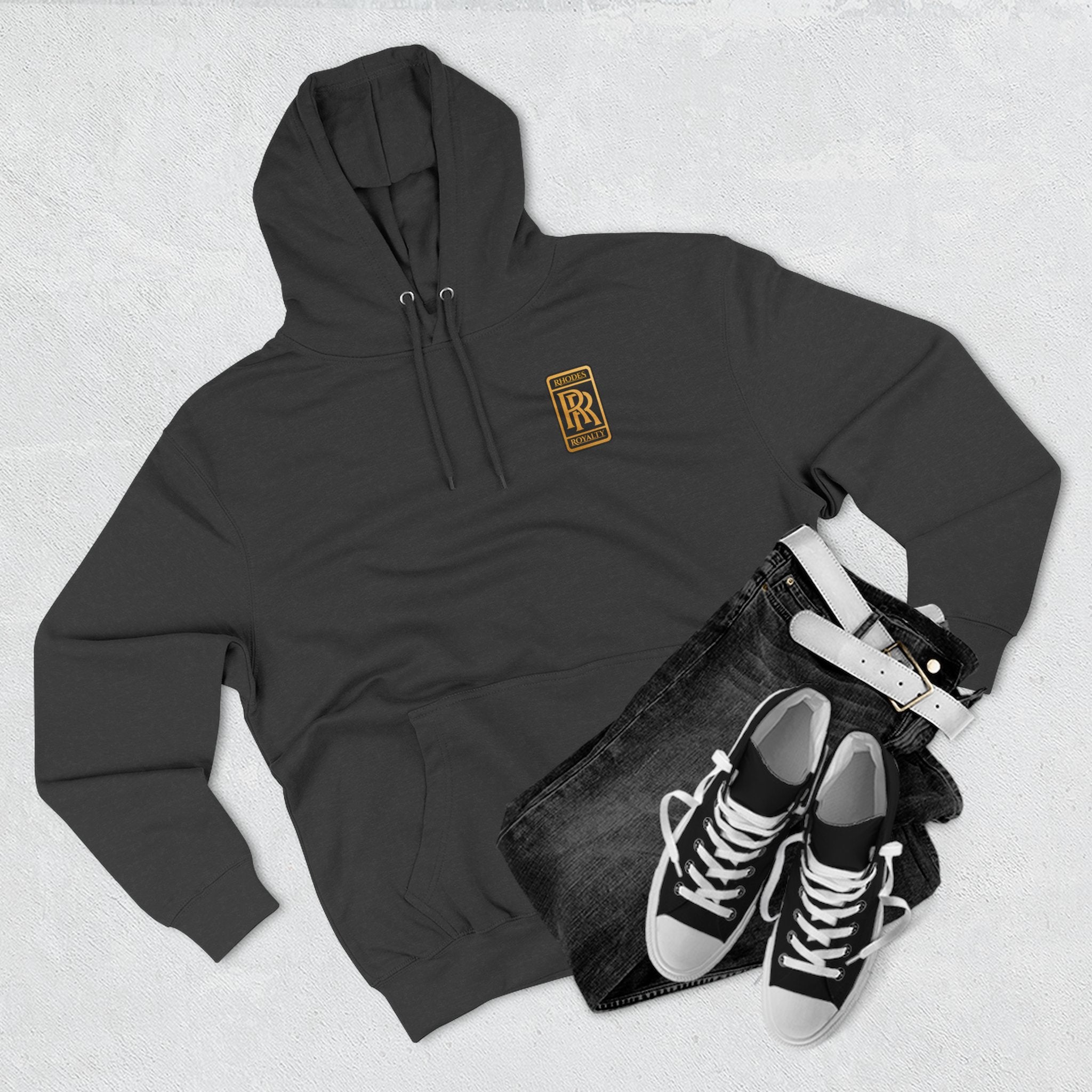 Rhodes Royalty RR Patch Hoodie — Three-Panel Fleece Hooded Sweatshirt