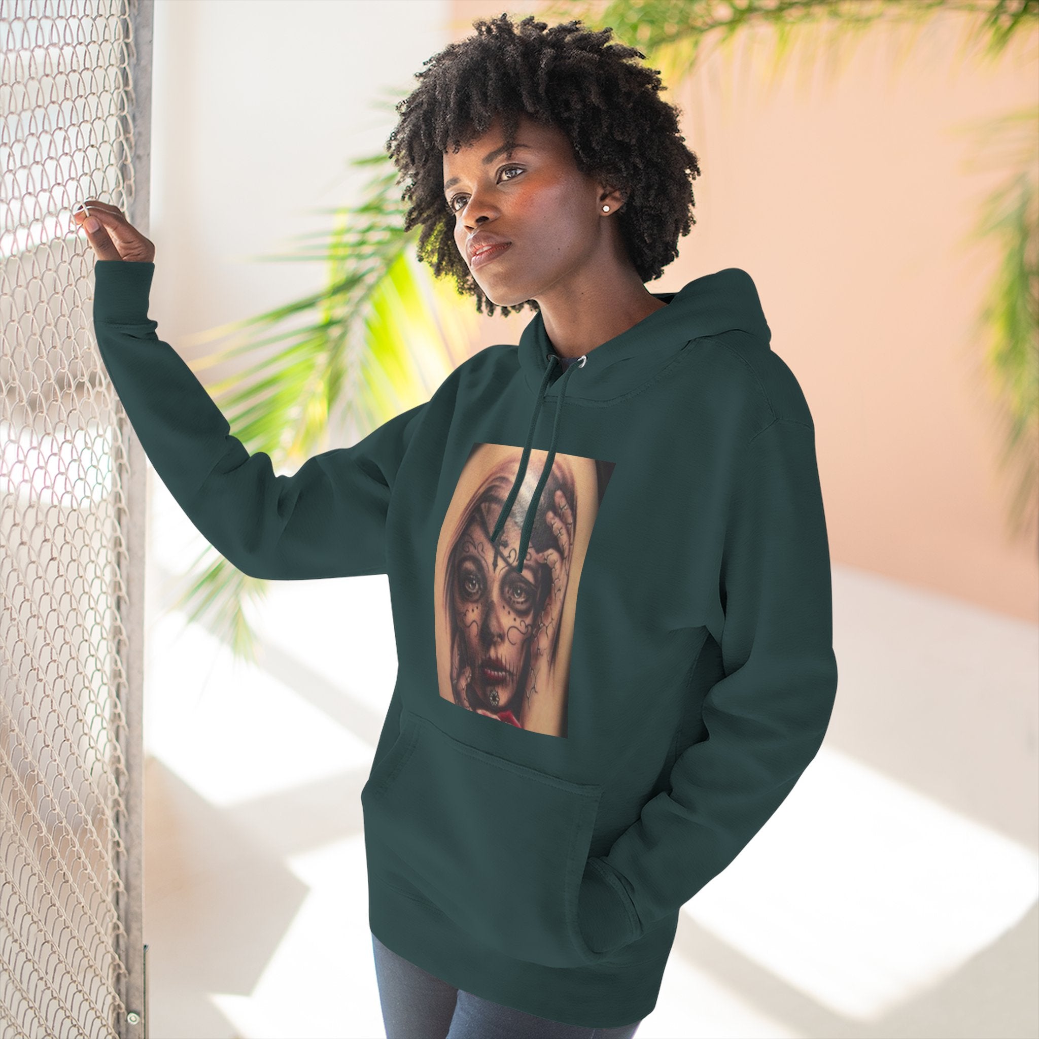 Girl Friends of the Dead Hoodie — Surreal Face Art Three-Panel Graphic Hoodie