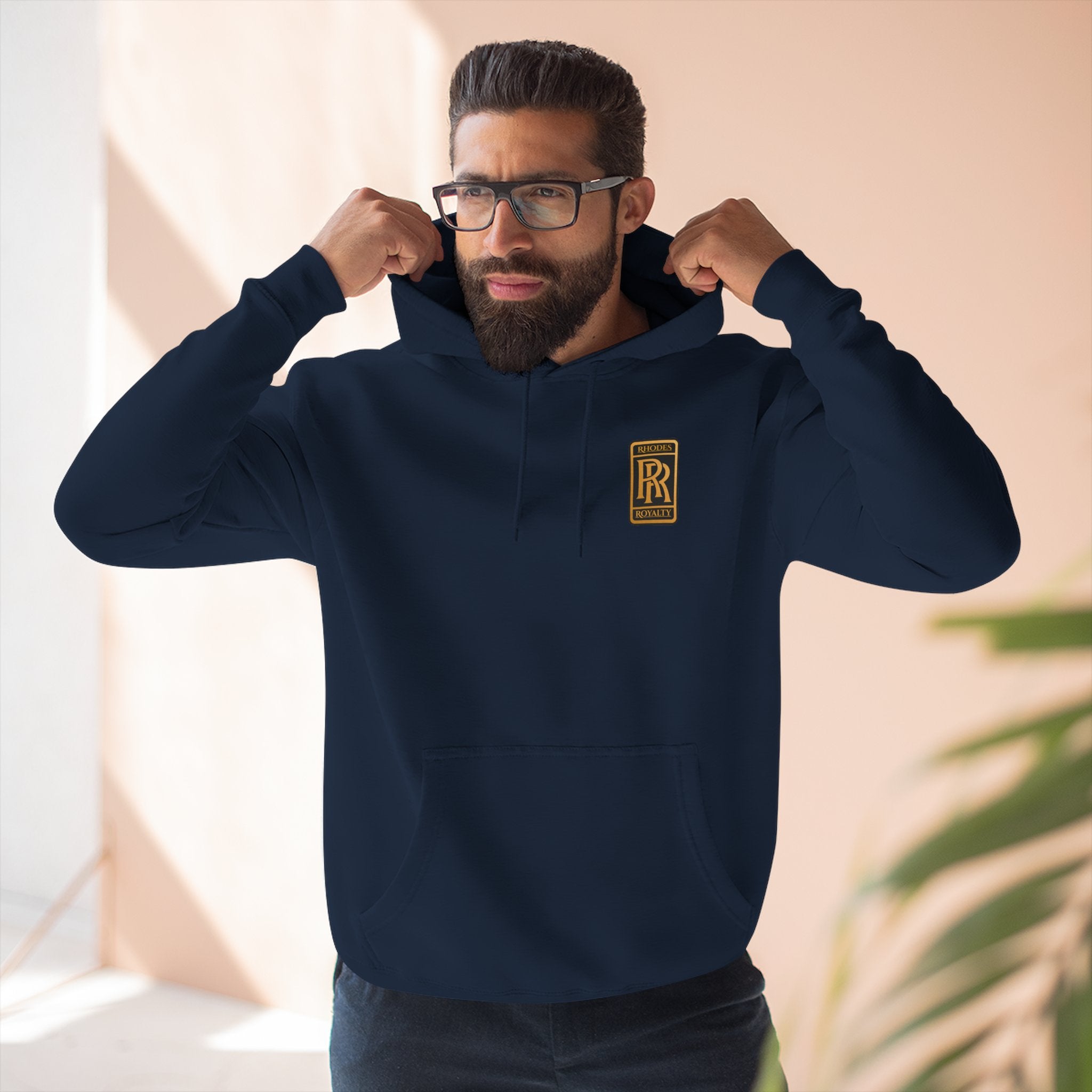 Rhodes Royalty RR Patch Hoodie — Three-Panel Fleece Hooded Sweatshirt