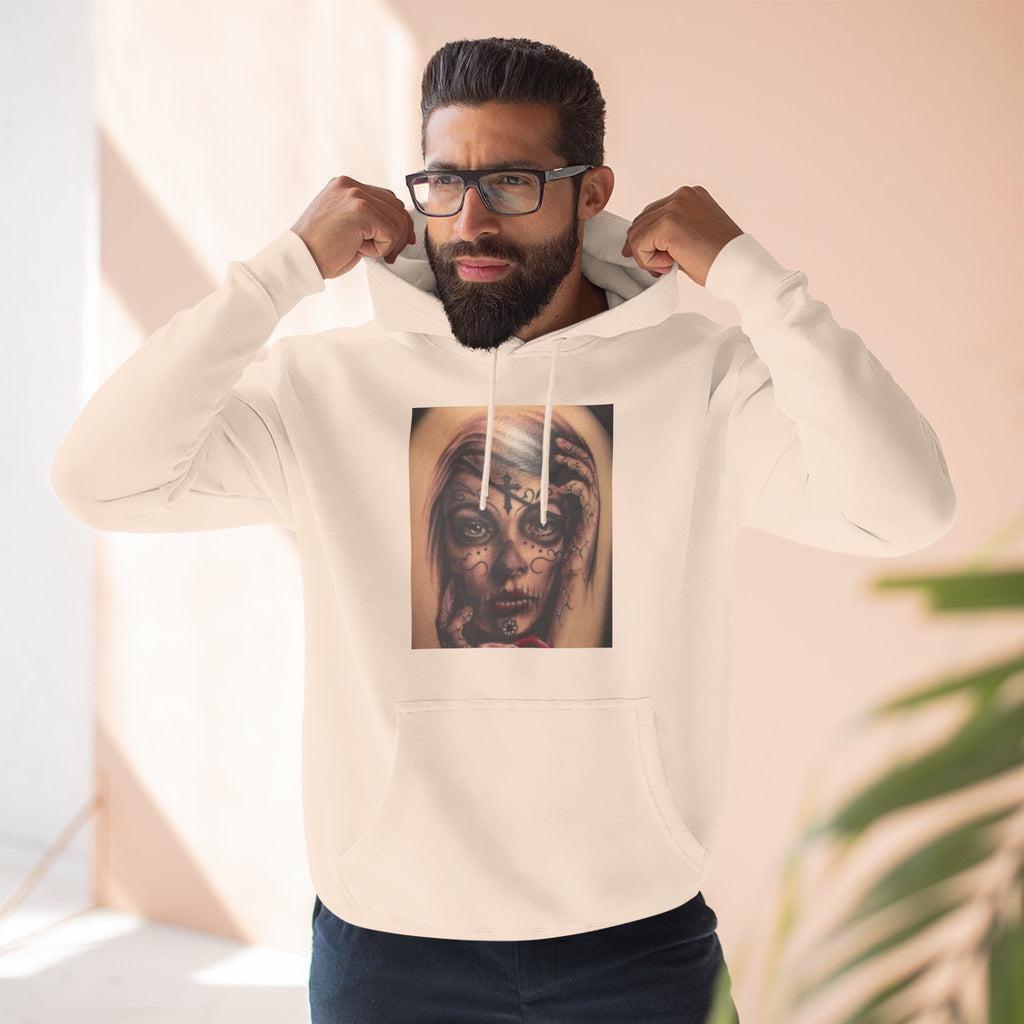 Girl Friends of the Dead Hoodie — Surreal Face Art Three-Panel Graphic Hoodie