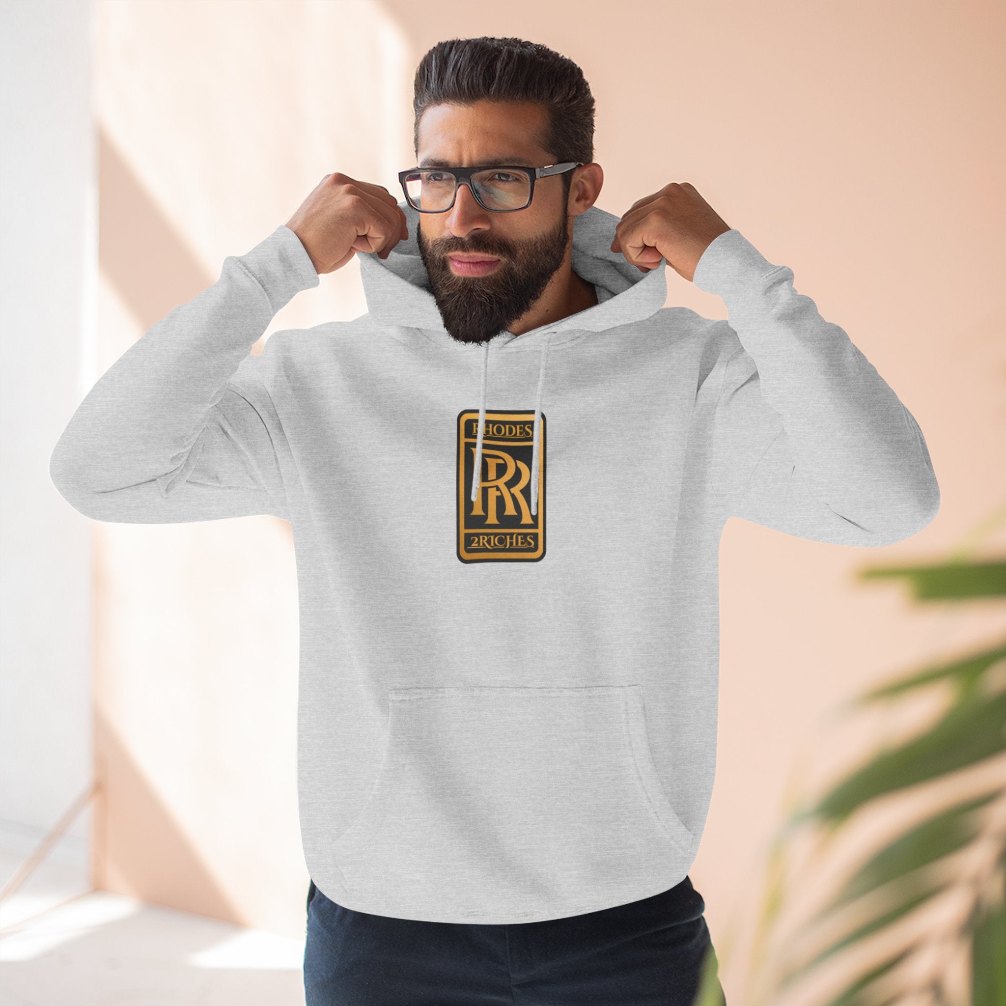 RHODES 2 RICHES  Luxury Monogram Hoodie — Gold RR Crest Fleece Pullover