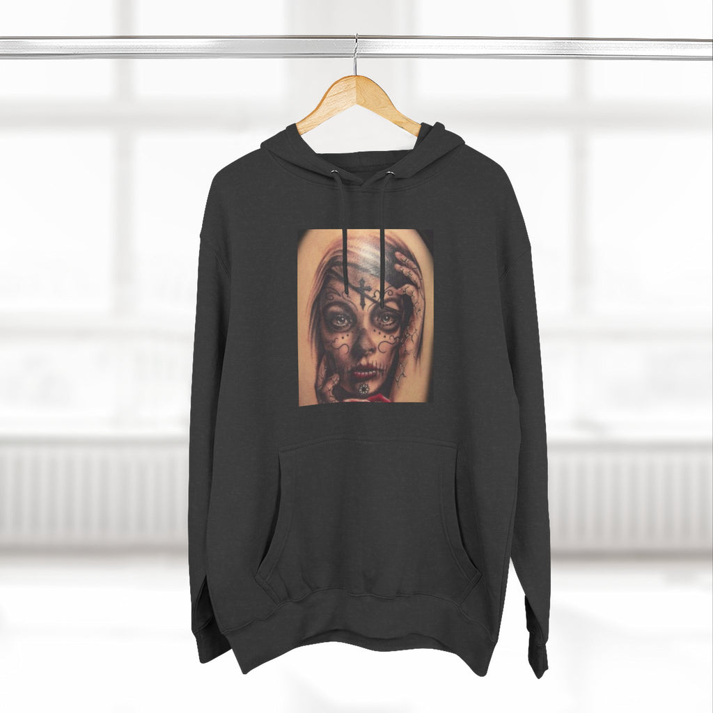 Girl Friends of the Dead Hoodie — Surreal Face Art Three-Panel Graphic Hoodie