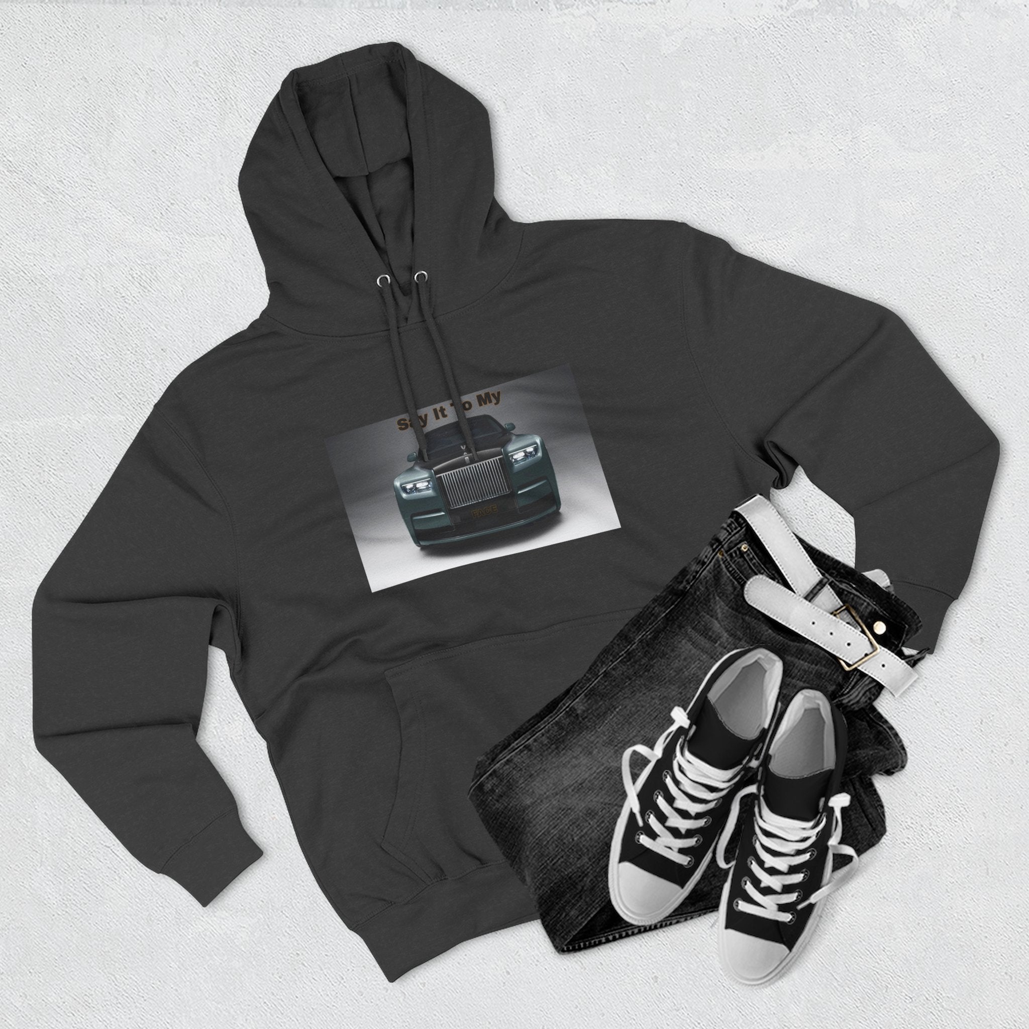 Say It To My Face RR-Style Three-Panel Fleece Sweatshirt- Luxury Car Front Graphic Hoodie —