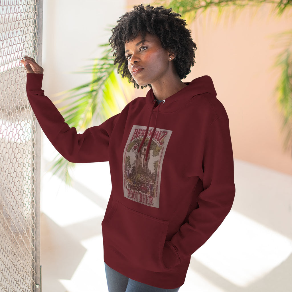 Bear Whiz Beer RootBeer  Vintage Label Hoodie — Retro Beverage Graphic Fleece Pullover