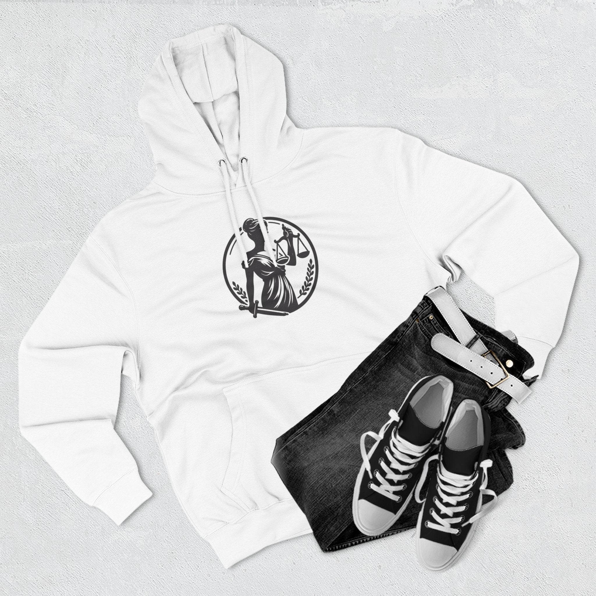 Lady Justice Scales Hoodie — Legal Lawyer Lawyerhood Emblem Sweatshirt