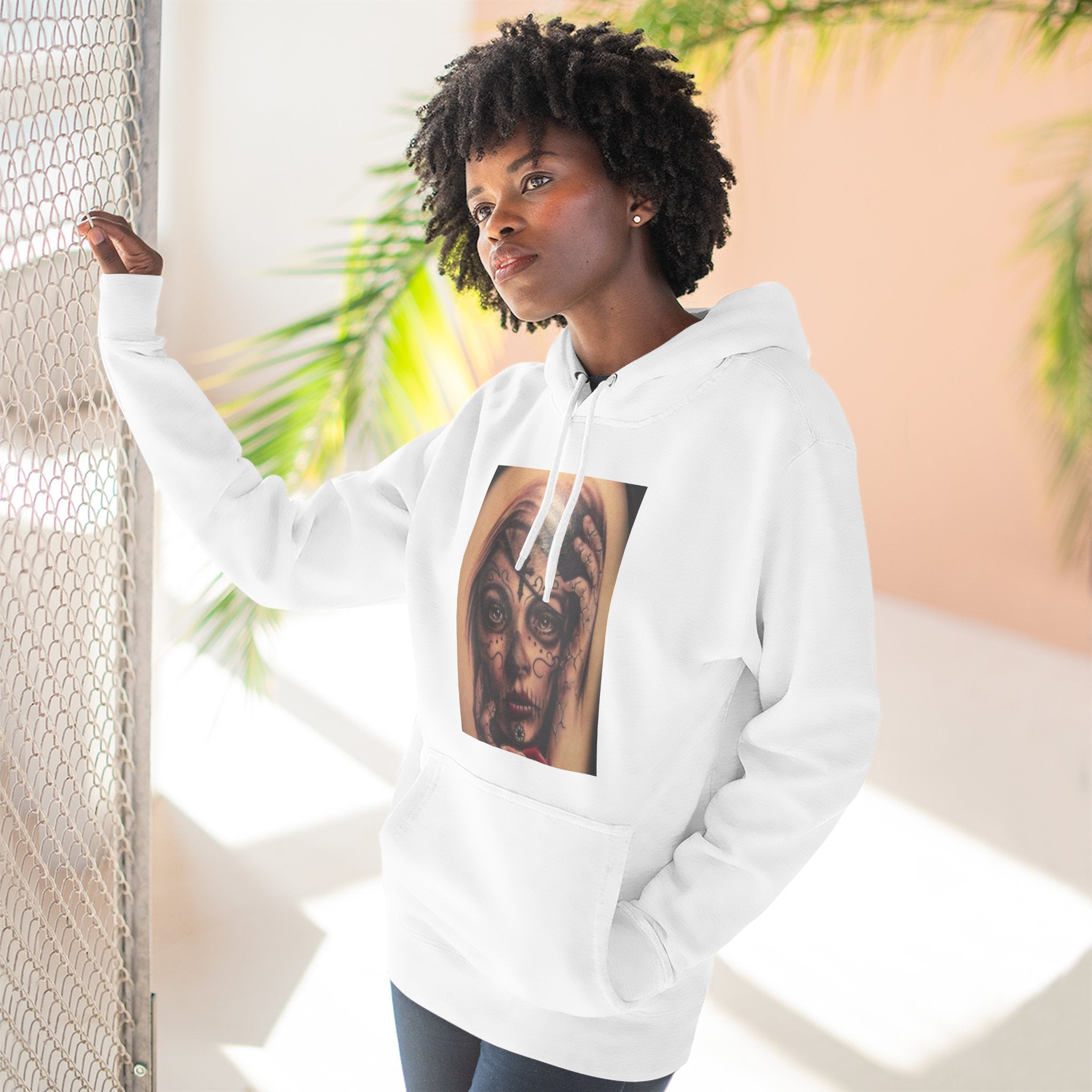 Girl Friends of the Dead Hoodie — Surreal Face Art Three-Panel Graphic Hoodie
