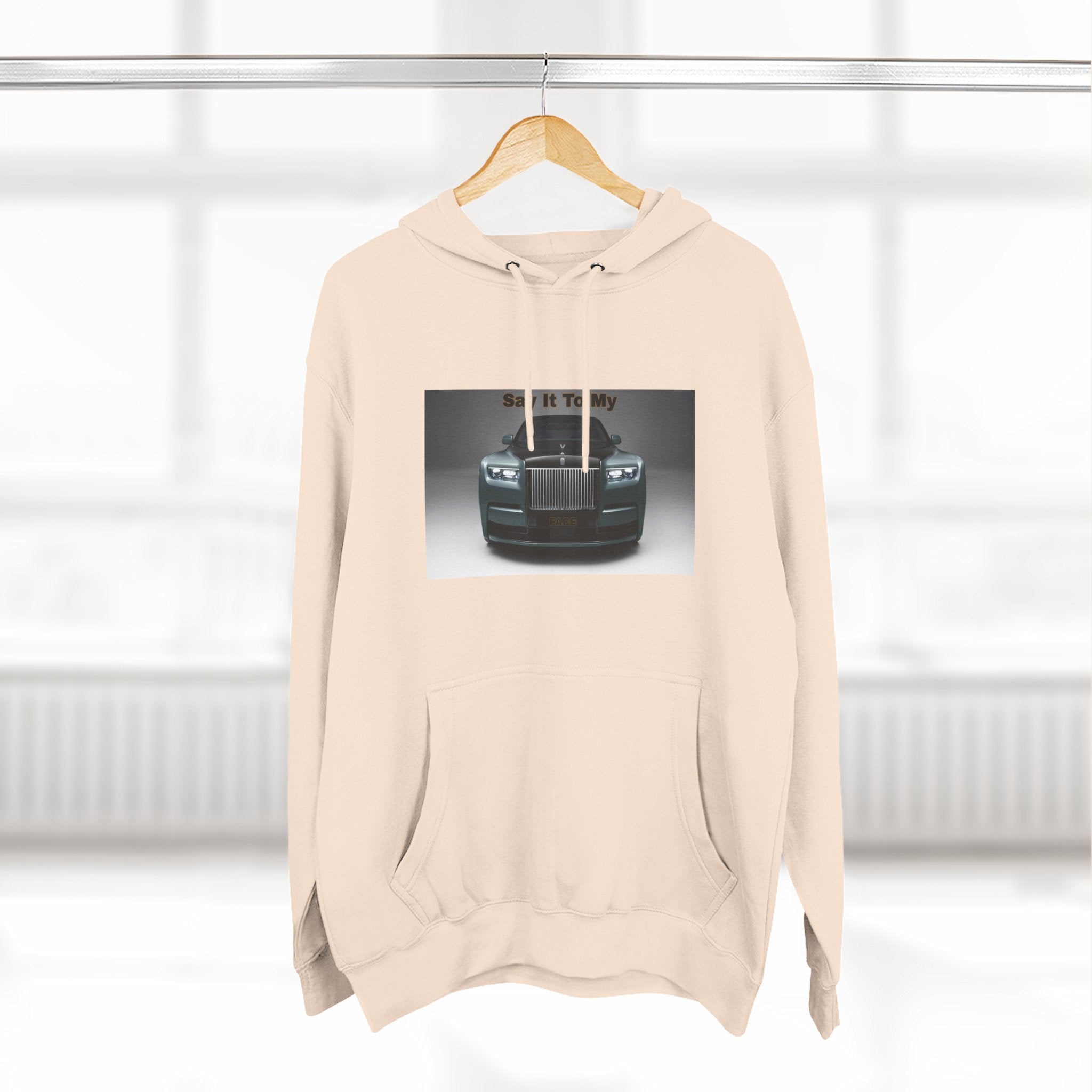 Say It To My Face RR-Style Three-Panel Fleece Sweatshirt- Luxury Car Front Graphic Hoodie —