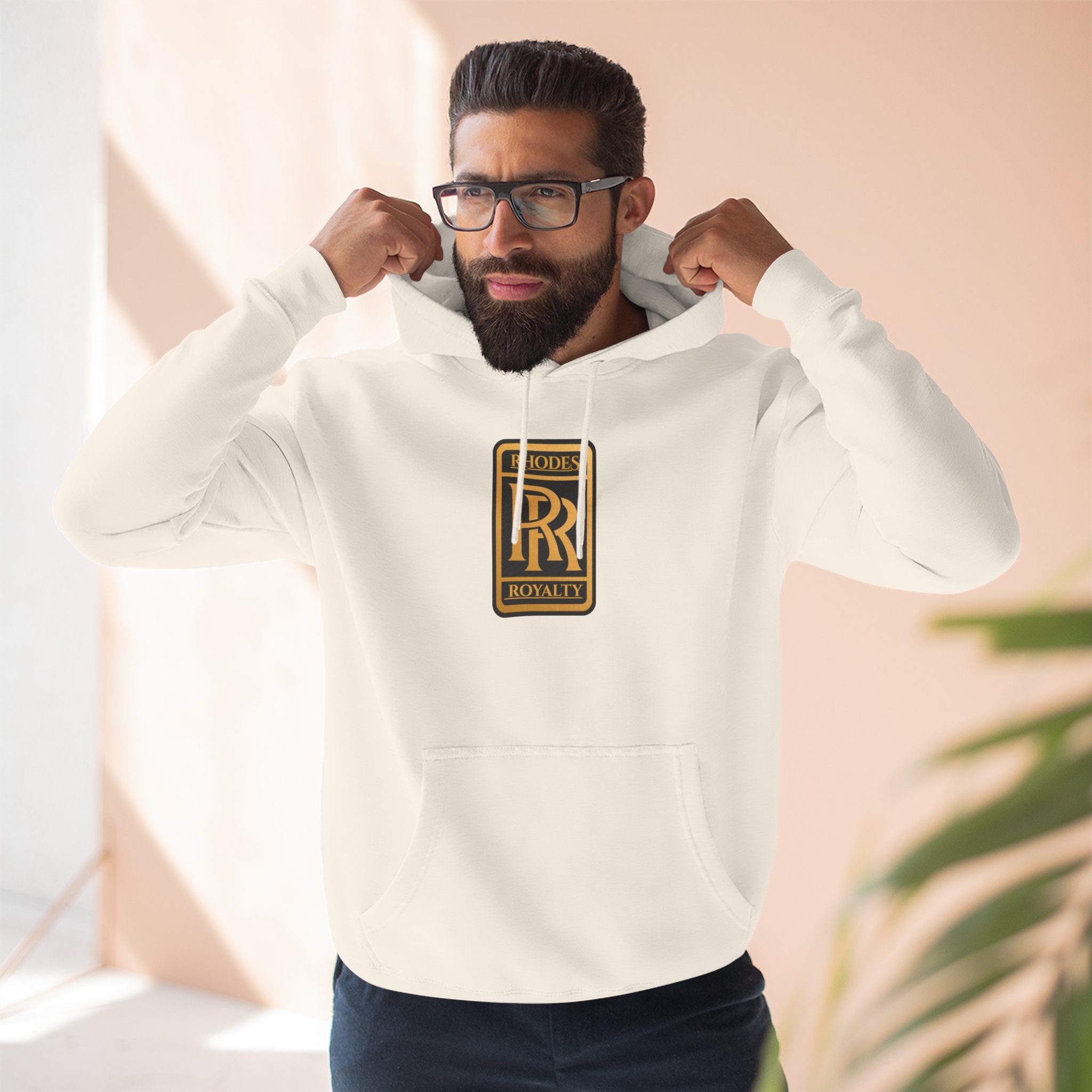 Rhodes Royalty Logo Hoodie — Gold Emblem Fleece Pullover