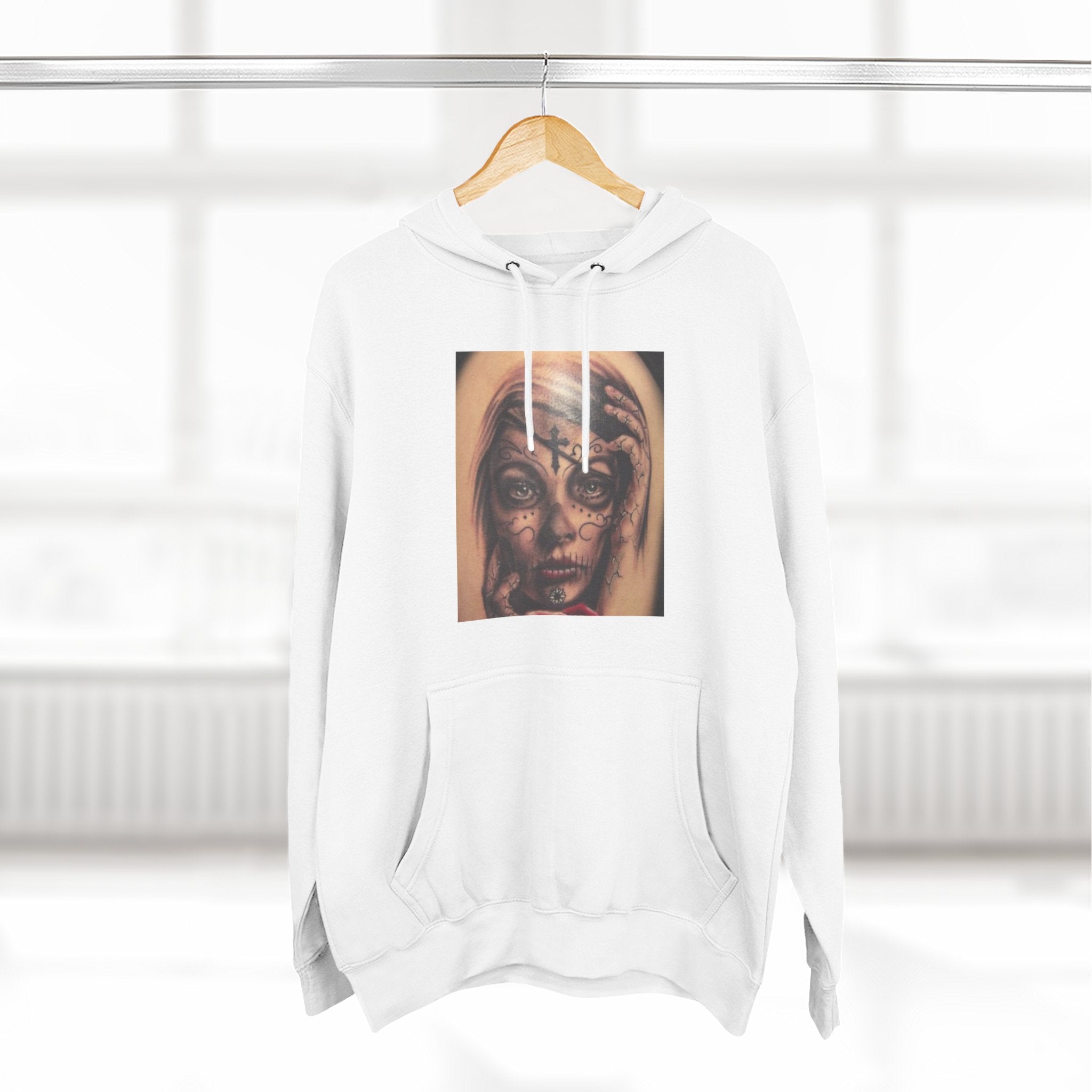 Girl Friends of the Dead Hoodie — Surreal Face Art Three-Panel Graphic Hoodie