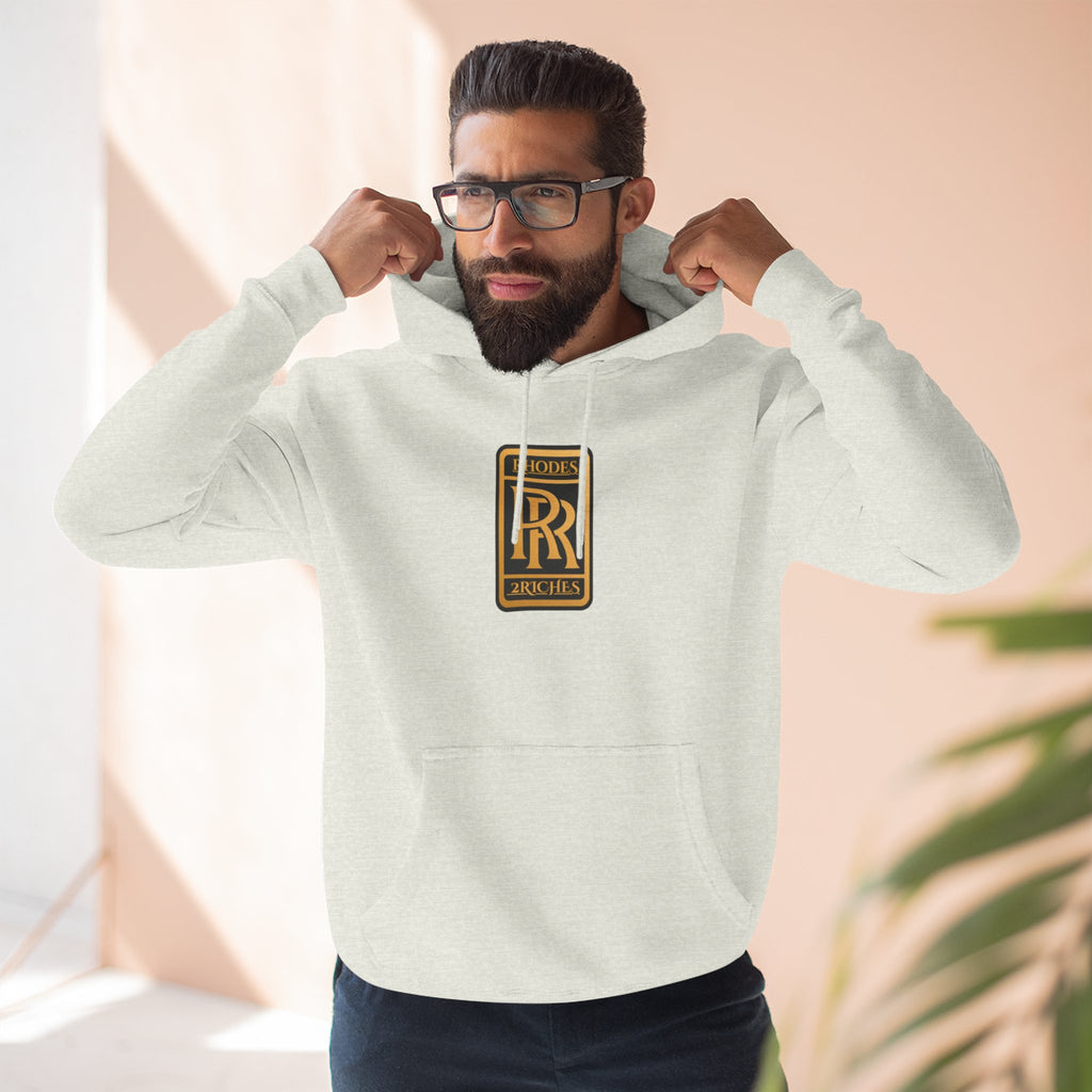 RHODES 2 RICHES  Luxury Monogram Hoodie — Gold RR Crest Fleece Pullover