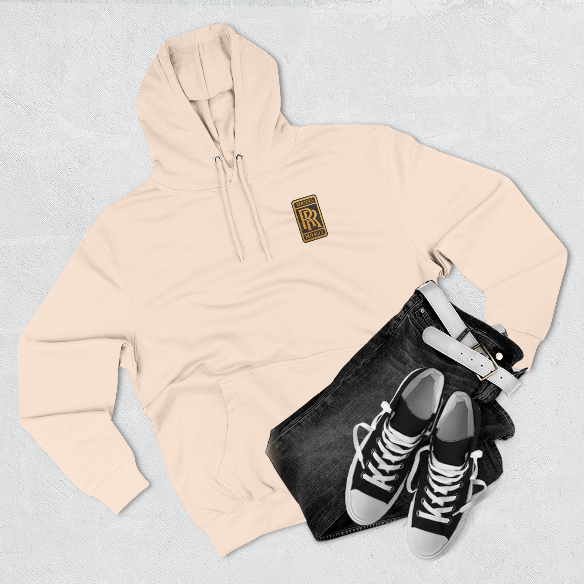 Rhodes Royalty RR Patch Hoodie — Three-Panel Fleece Hooded Sweatshirt