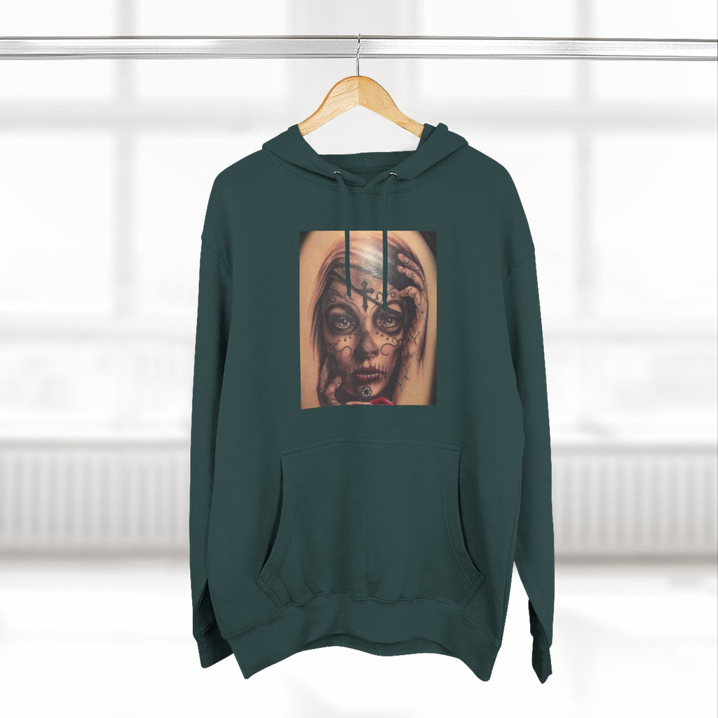 Girl Friends of the Dead Hoodie — Surreal Face Art Three-Panel Graphic Hoodie