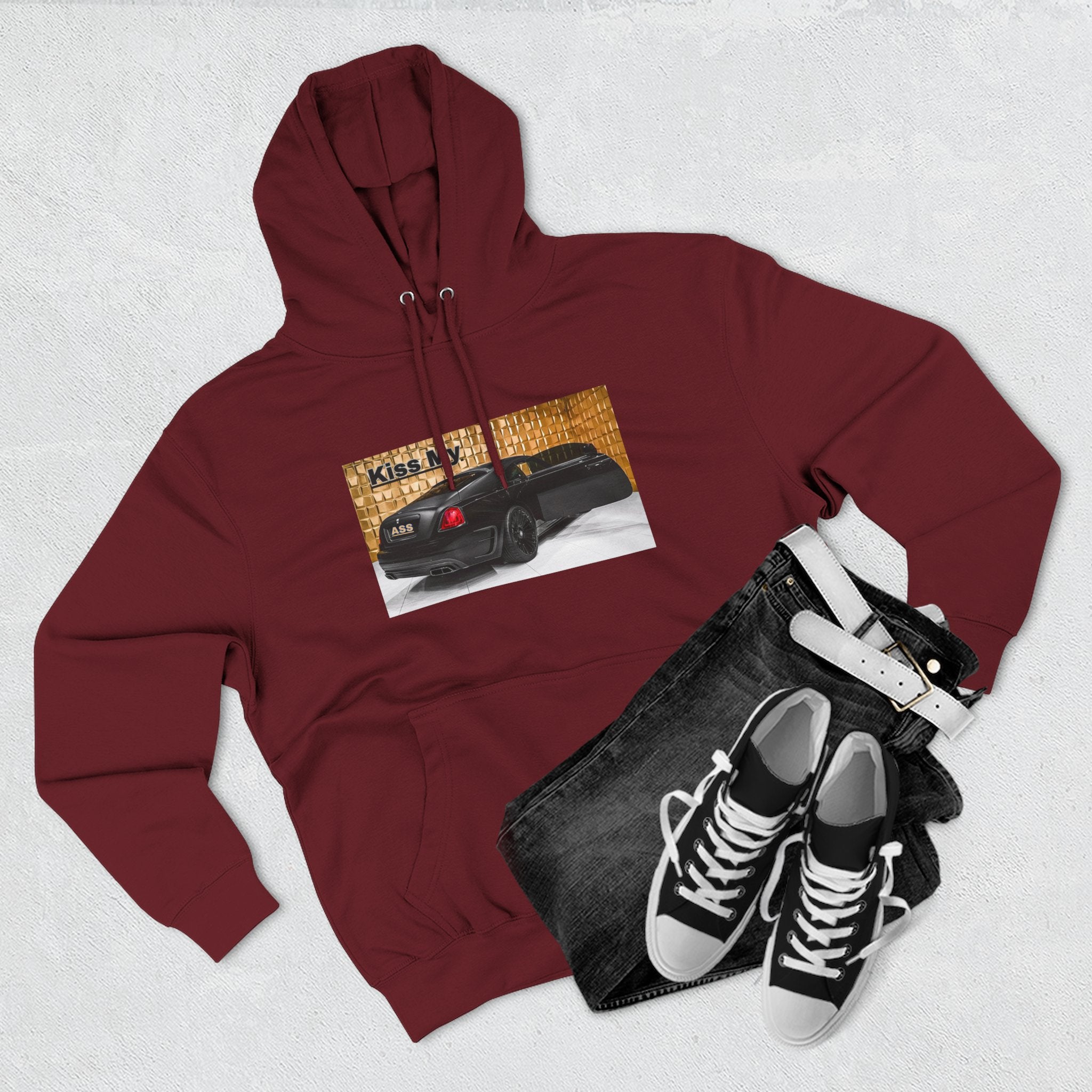 Kiss My  License plate Hoodie — Graphic Black Car Music Lover Pullover