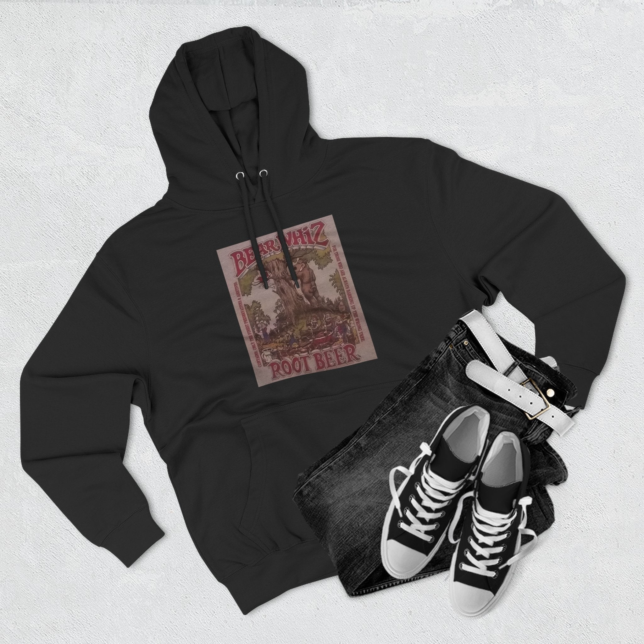 Bear Whiz Beer RootBeer  Vintage Label Hoodie — Retro Beverage Graphic Fleece Pullover