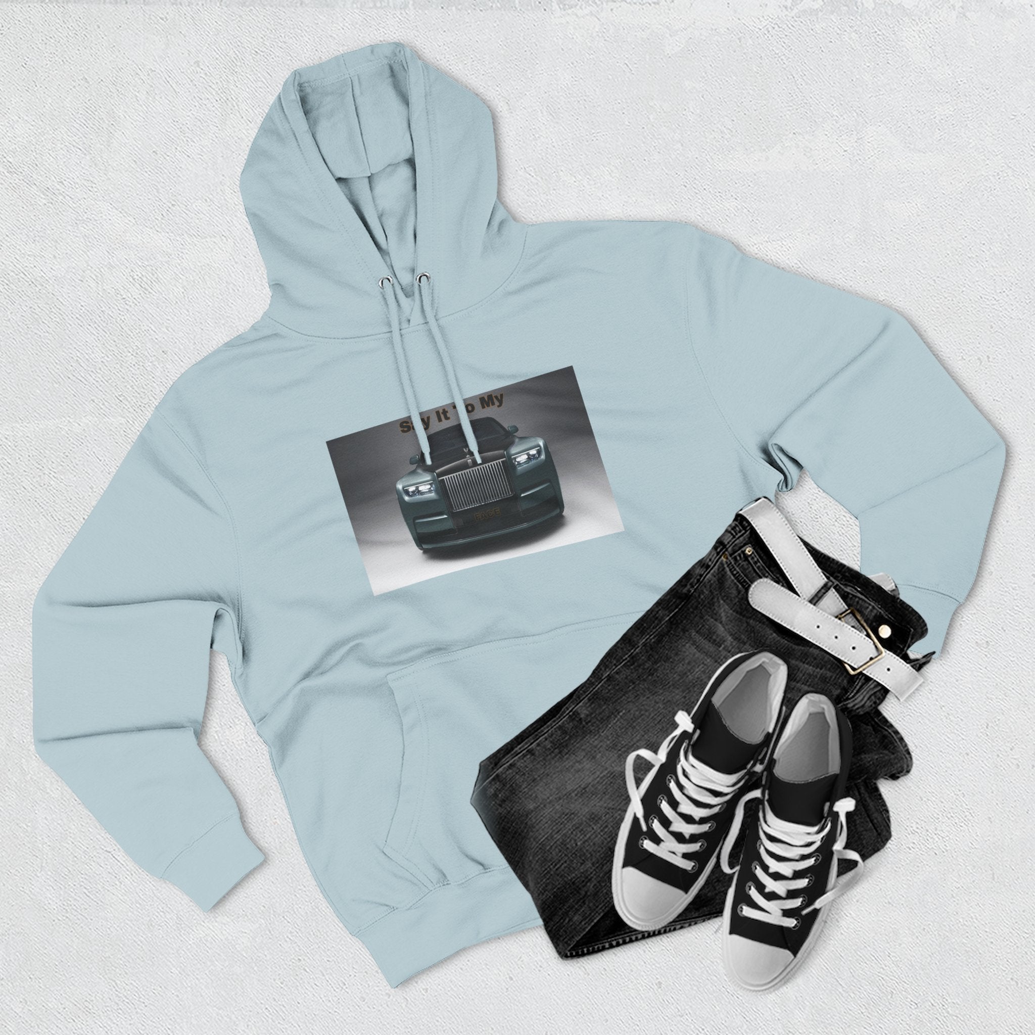 Say It To My Face RR-Style Three-Panel Fleece Sweatshirt- Luxury Car Front Graphic Hoodie —