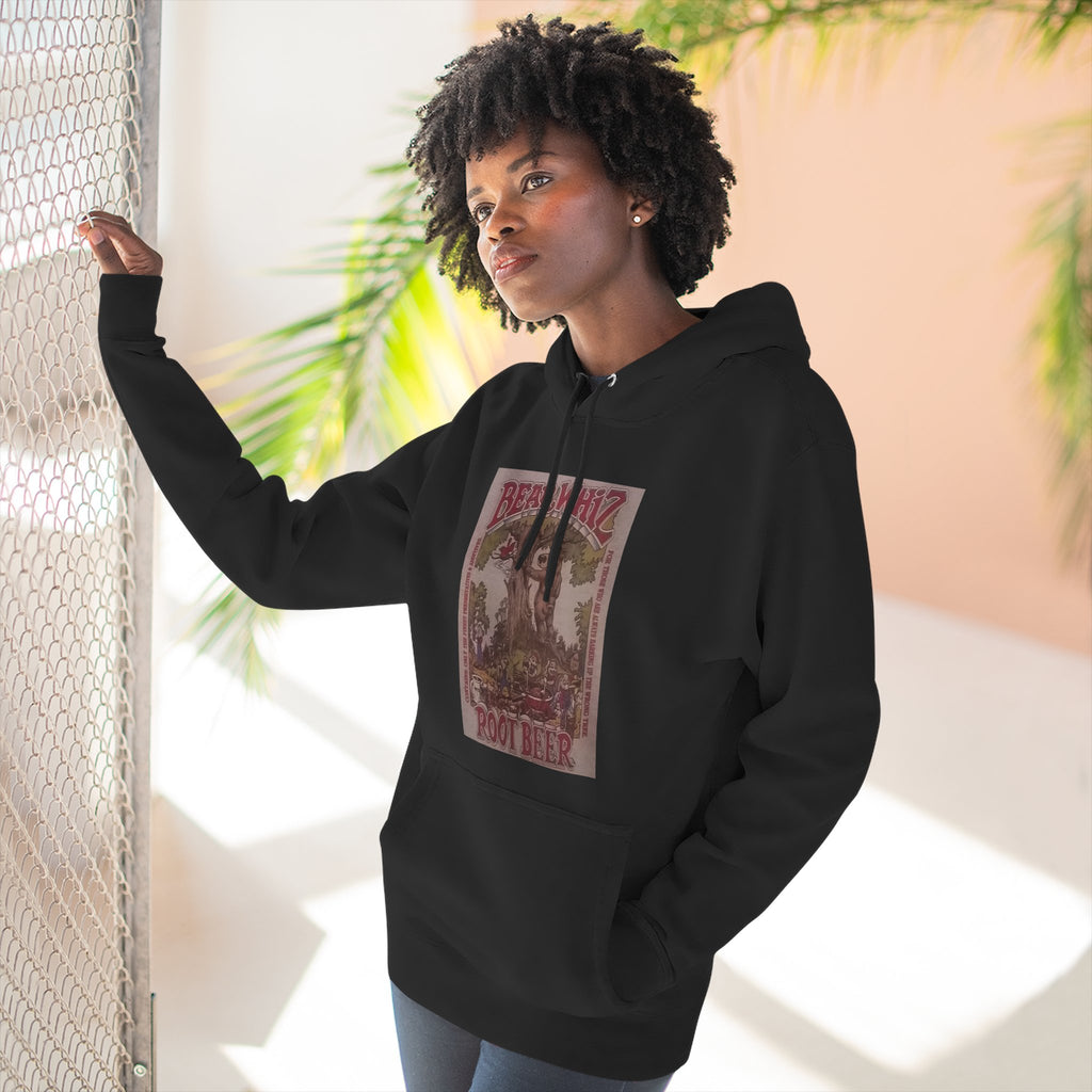 Bear Whiz Beer RootBeer  Vintage Label Hoodie — Retro Beverage Graphic Fleece Pullover