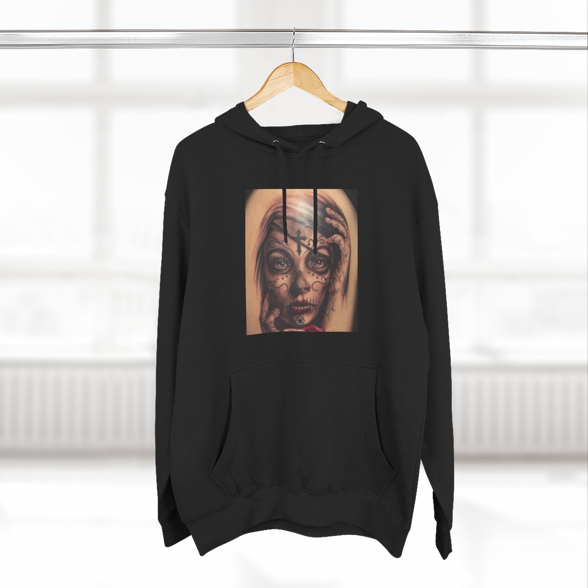 Girl Friends of the Dead Hoodie — Surreal Face Art Three-Panel Graphic Hoodie