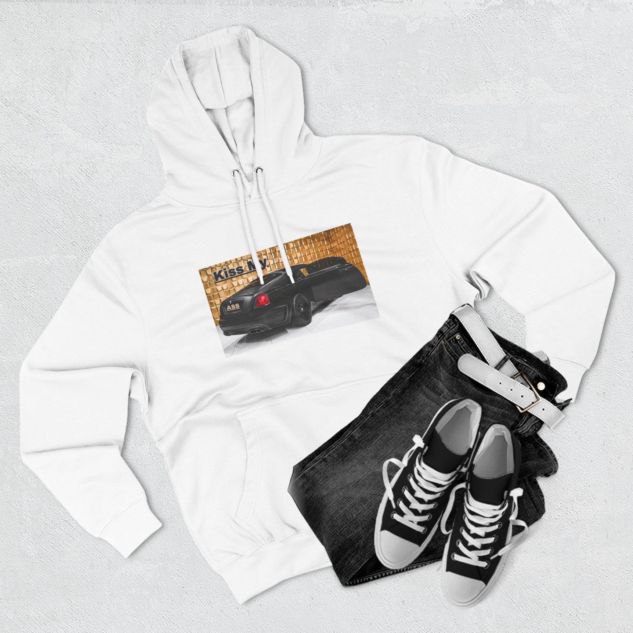Kiss My  License plate Hoodie — Graphic Black Car Music Lover Pullover